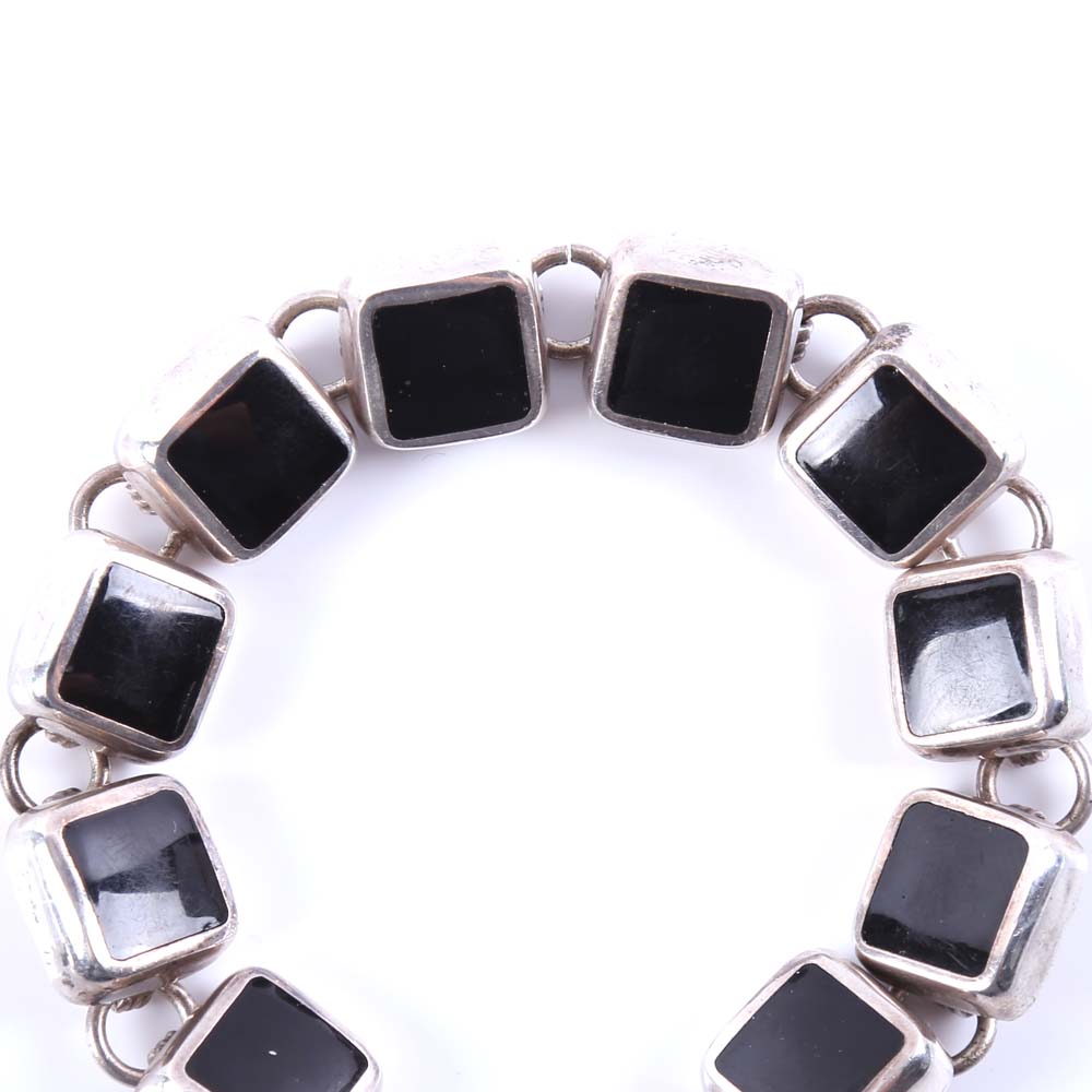 Sterling Silver and Black Onyx Link Bracelet