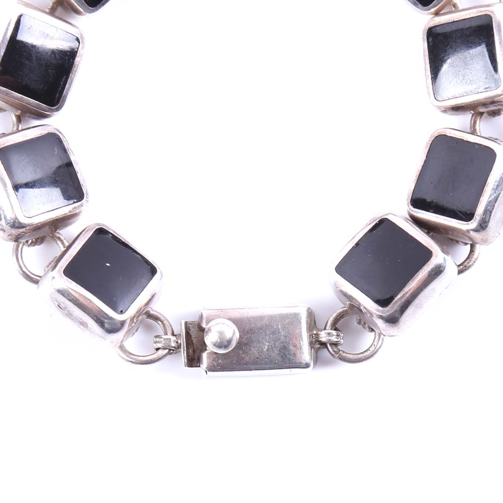 Sterling Silver and Black Onyx Link Bracelet