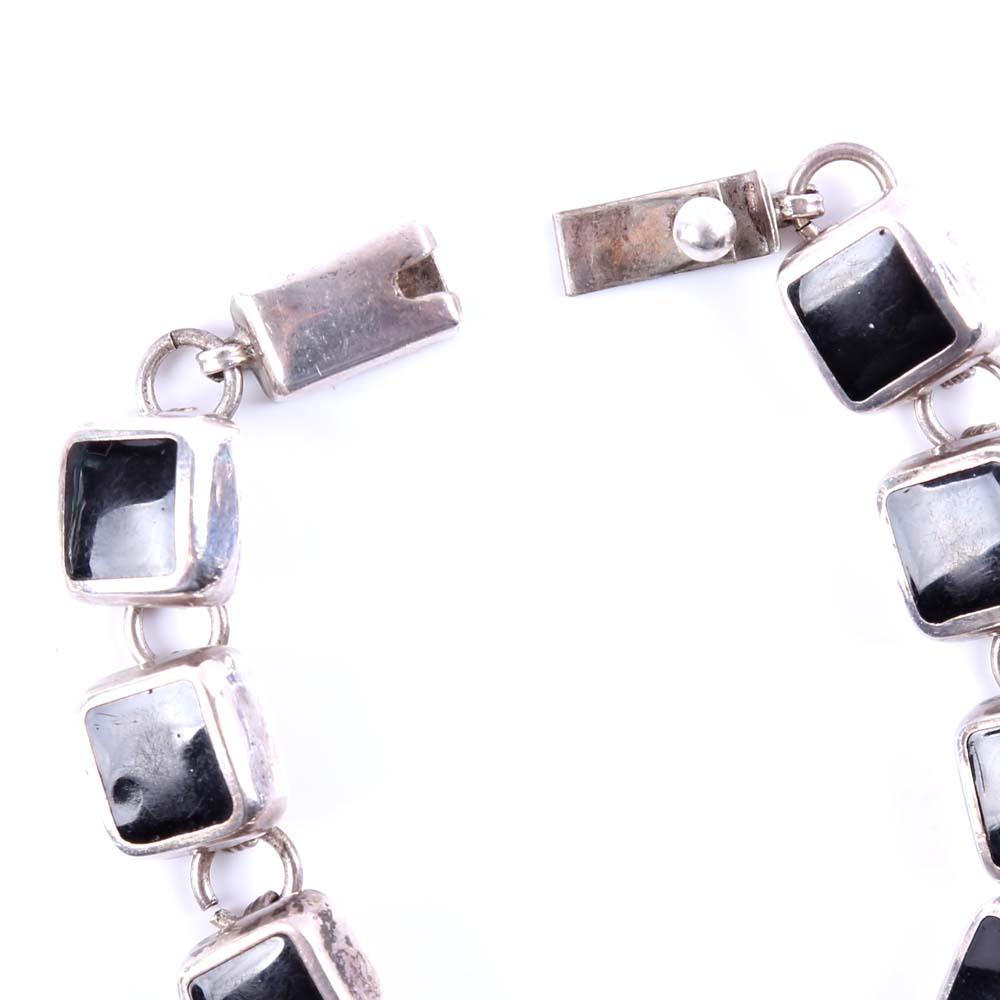 Sterling Silver and Black Onyx Link Bracelet
