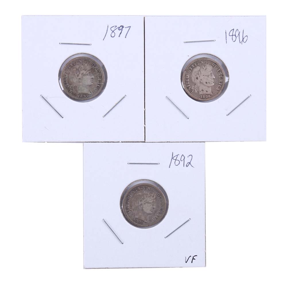 Barber Silver Dimes 1892, 1896, 1897