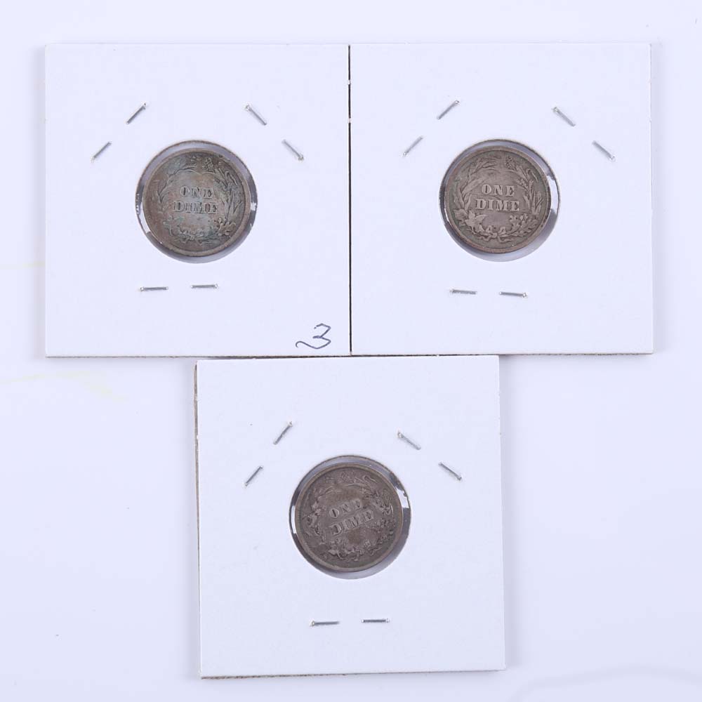 Barber Silver Dimes 1892, 1896, 1897