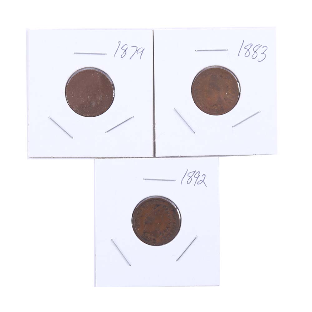 Indian Head One Cent Coins 1879, 1883, 1892