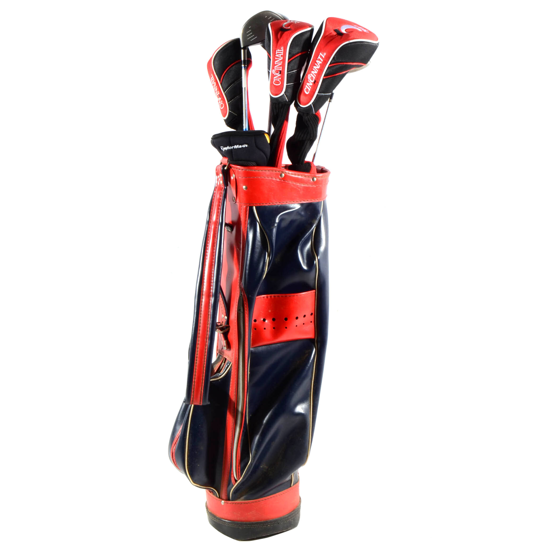 Red and Black Golf Bag with Clubs