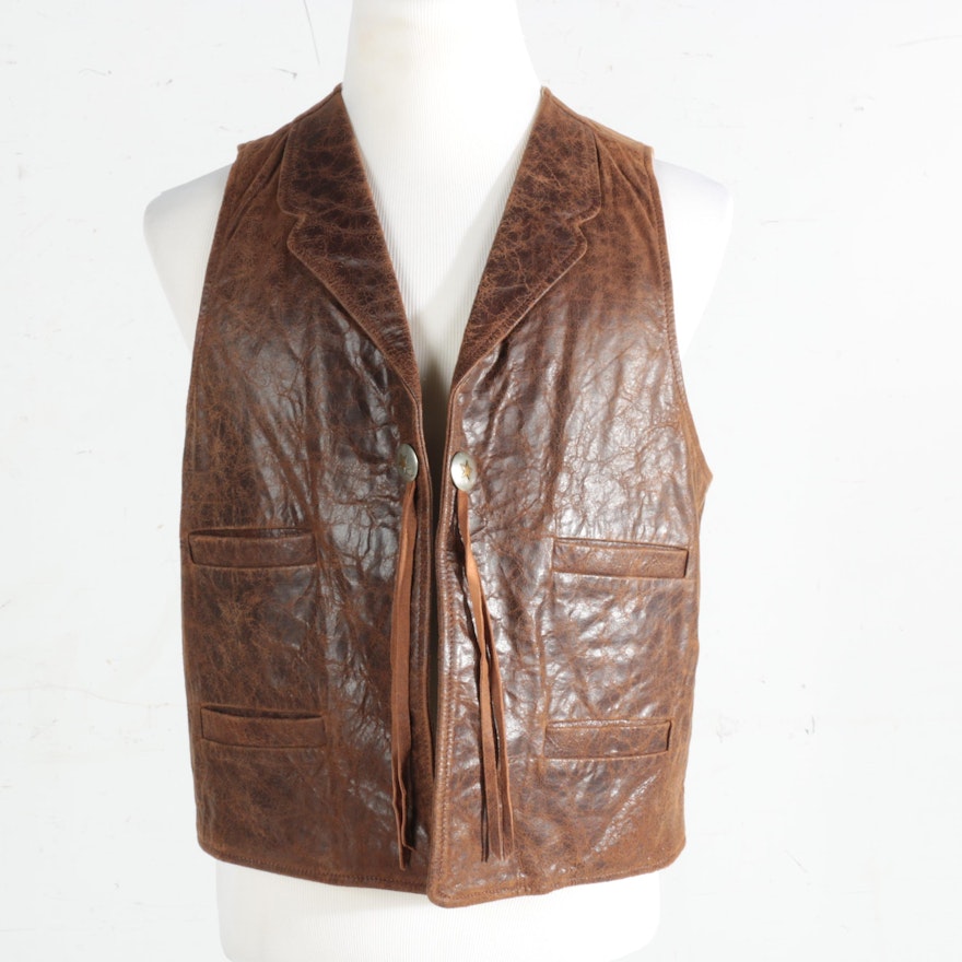 Men's Scully Western Style Brown Distressed Leather Vest