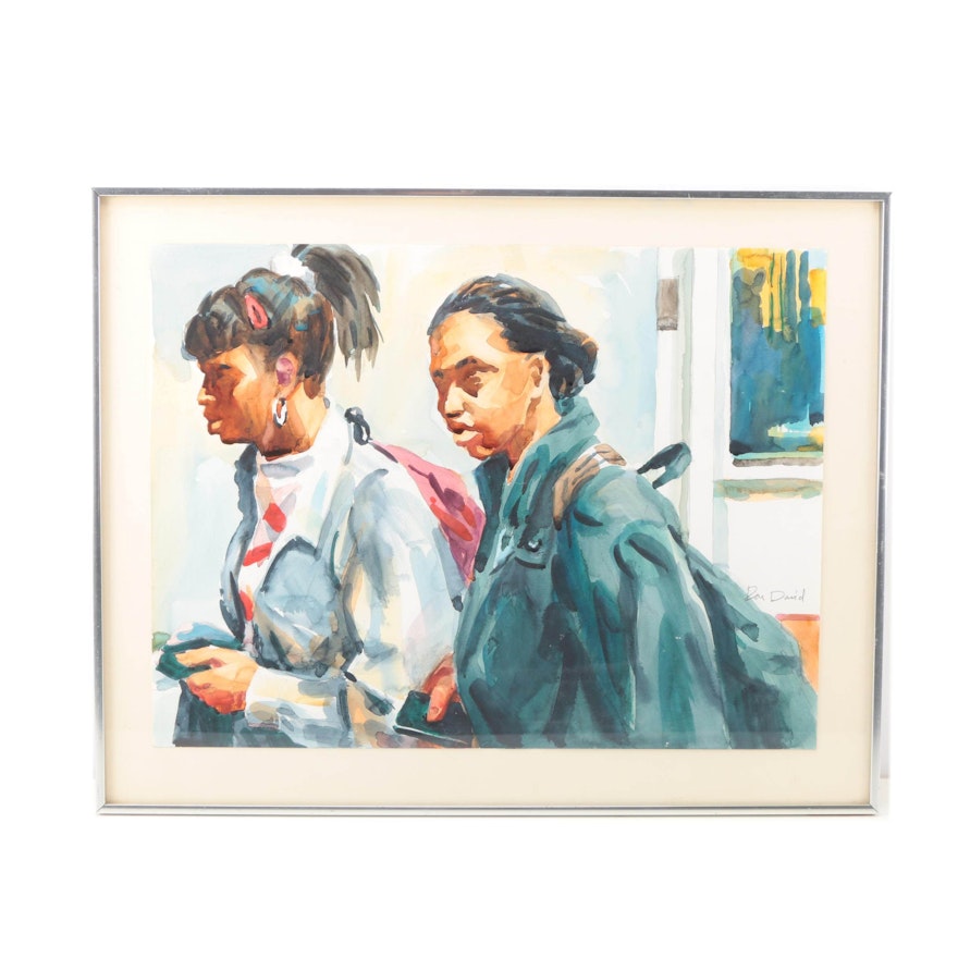 Ron David Watercolor Painting of Students