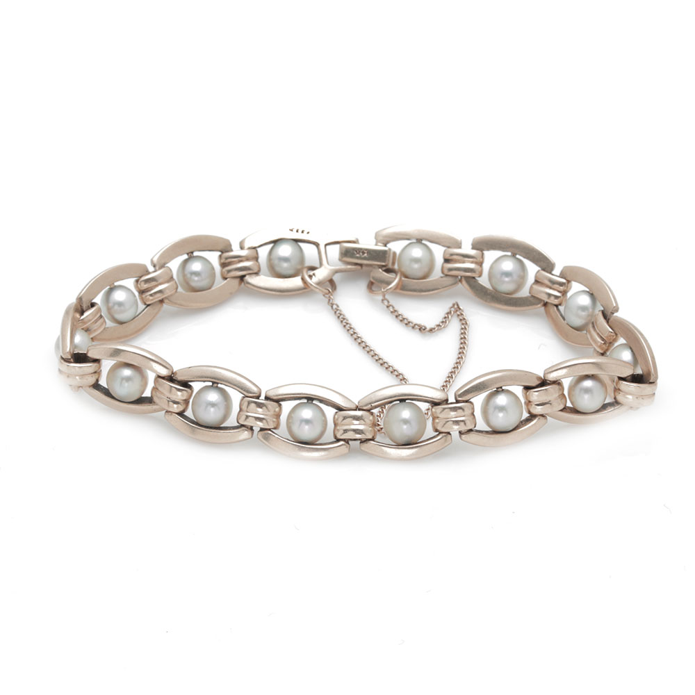 14K Yellow Gold Pearl Link Bracelet