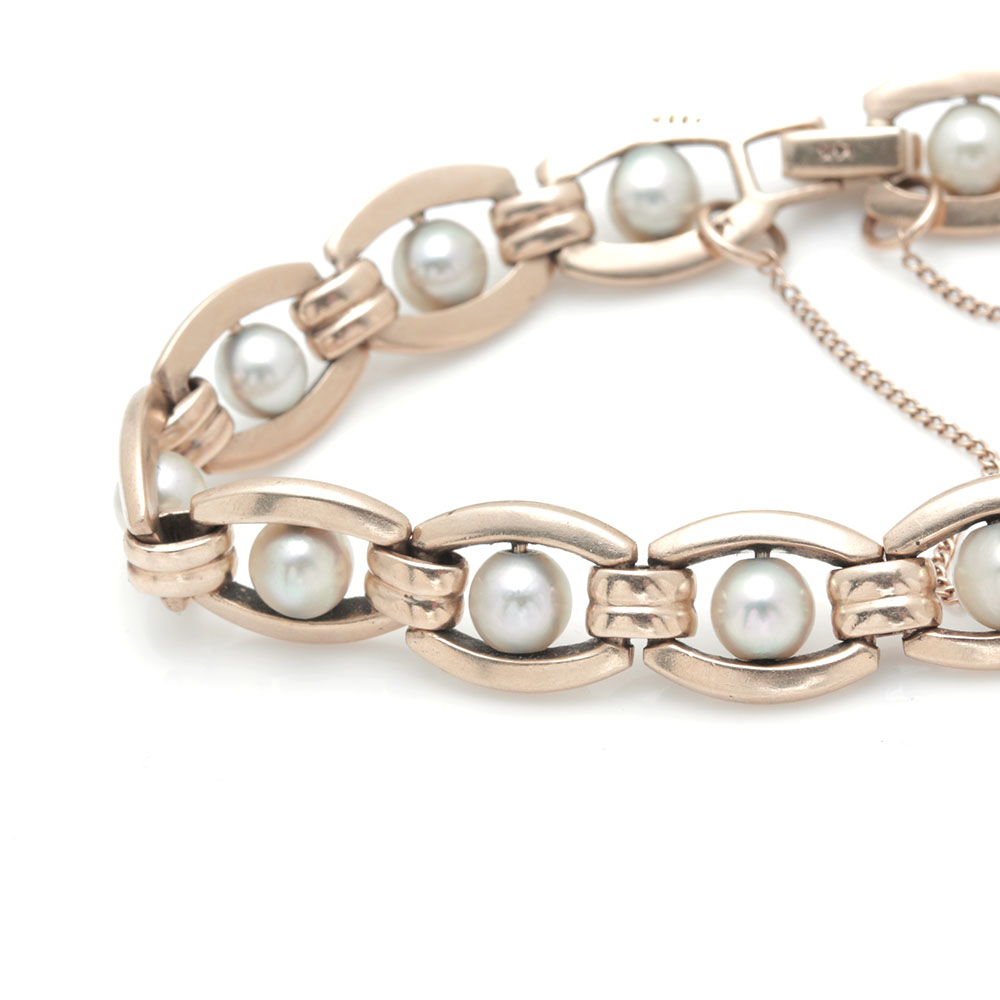 14K Yellow Gold Pearl Link Bracelet