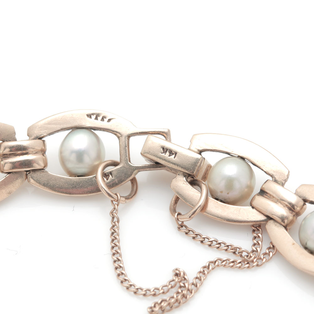 14K Yellow Gold Pearl Link Bracelet