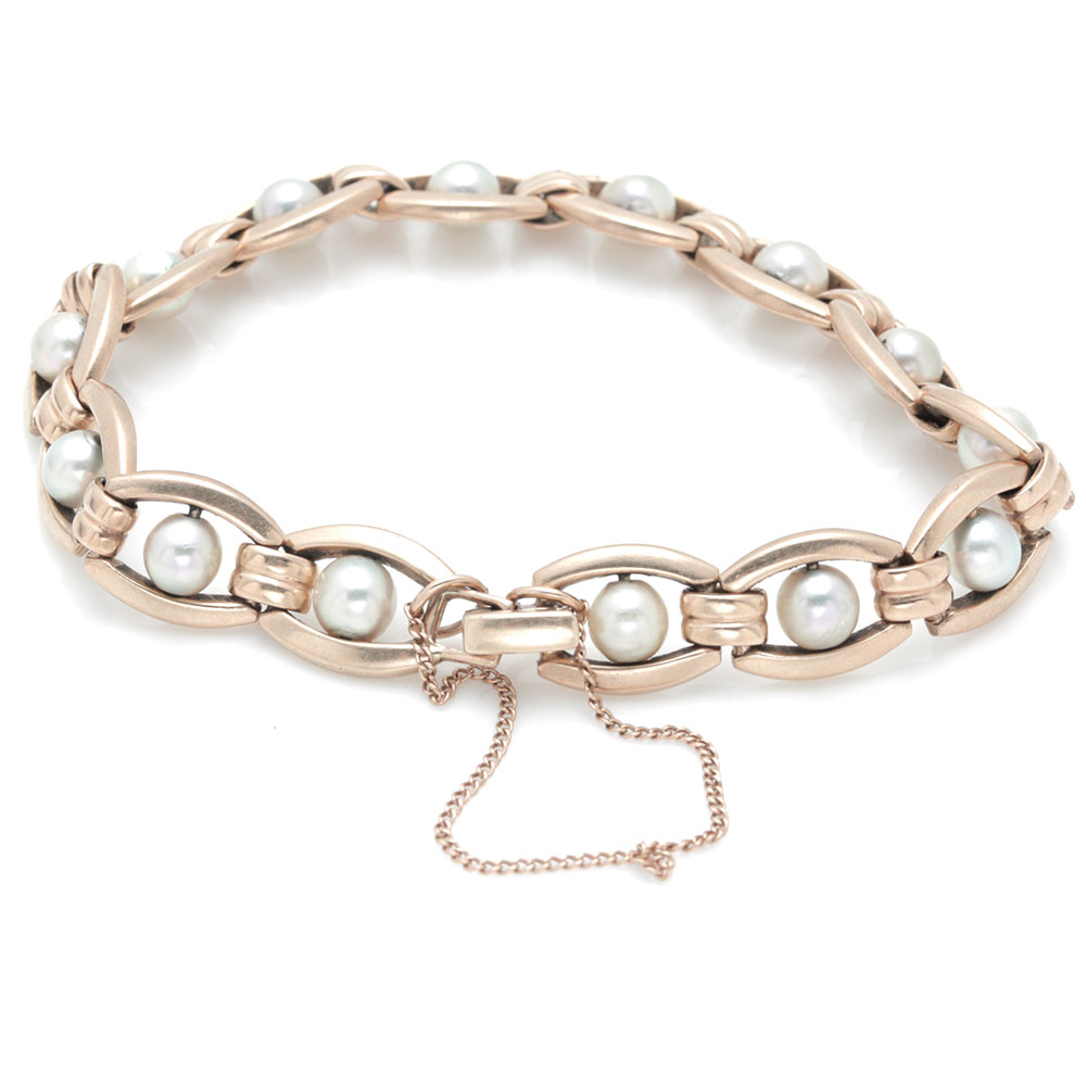 14K Yellow Gold Pearl Link Bracelet