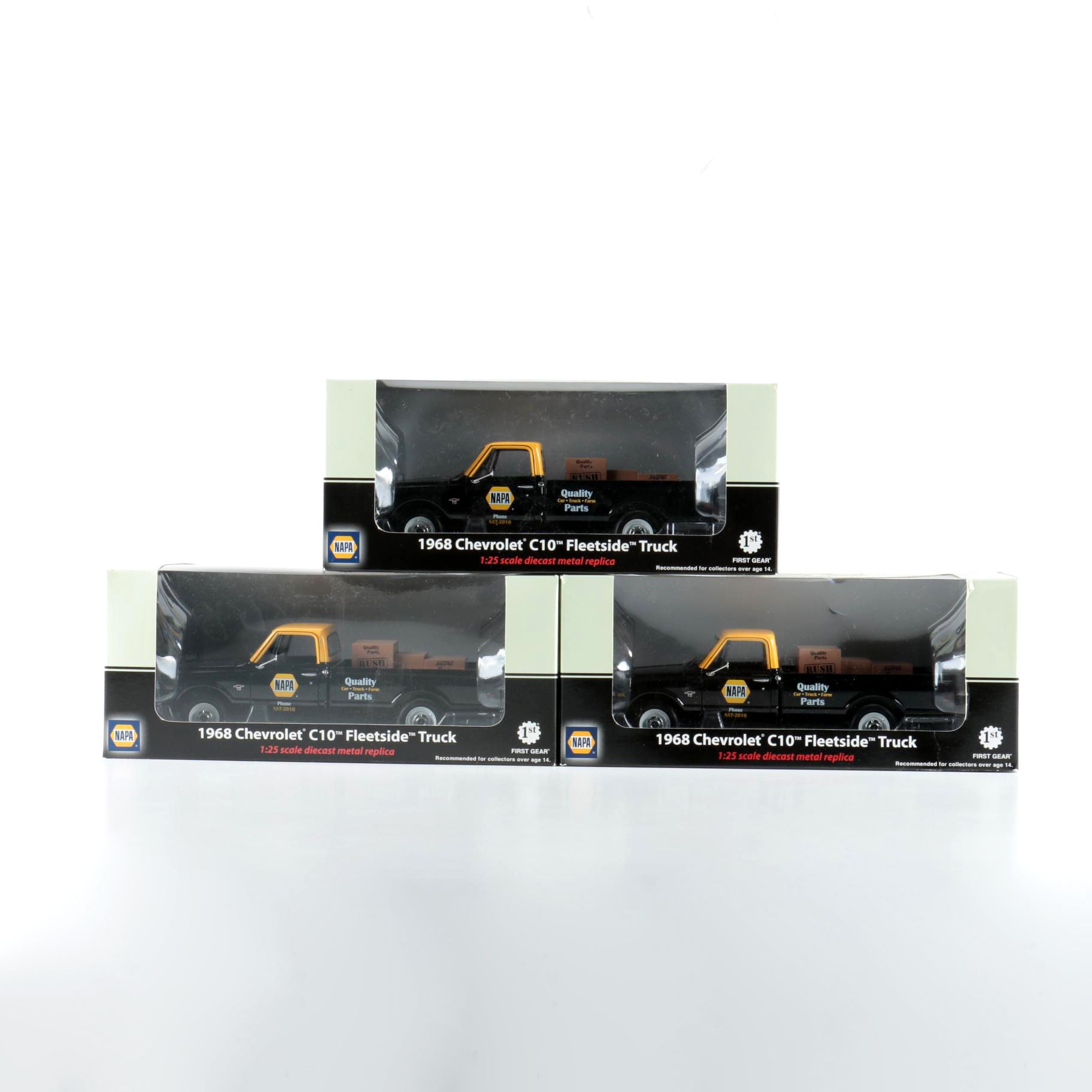 Three NAPA Die-Cast 1968 Chevrolet C10 Fleetside Parts Delivery Trucks