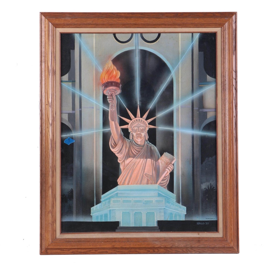 Signed Acrylic Painting of The Statue of Liberty