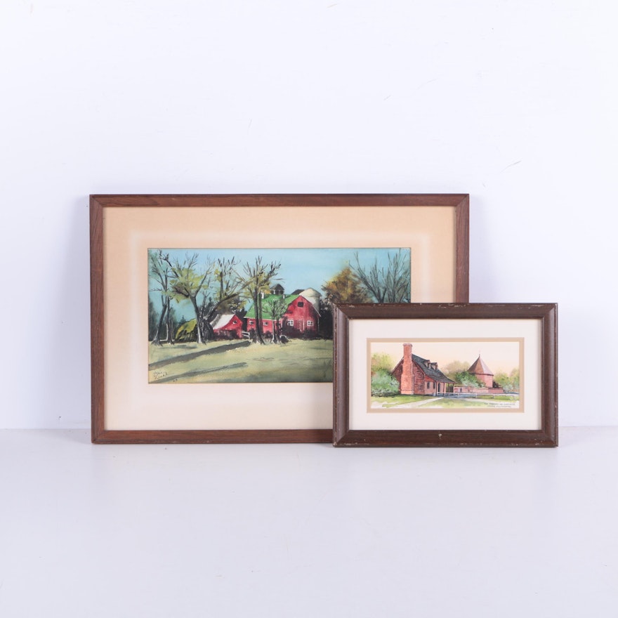 Charles Roy Smith and Ellie Diehl Watercolor Paintings of Rural Architecture