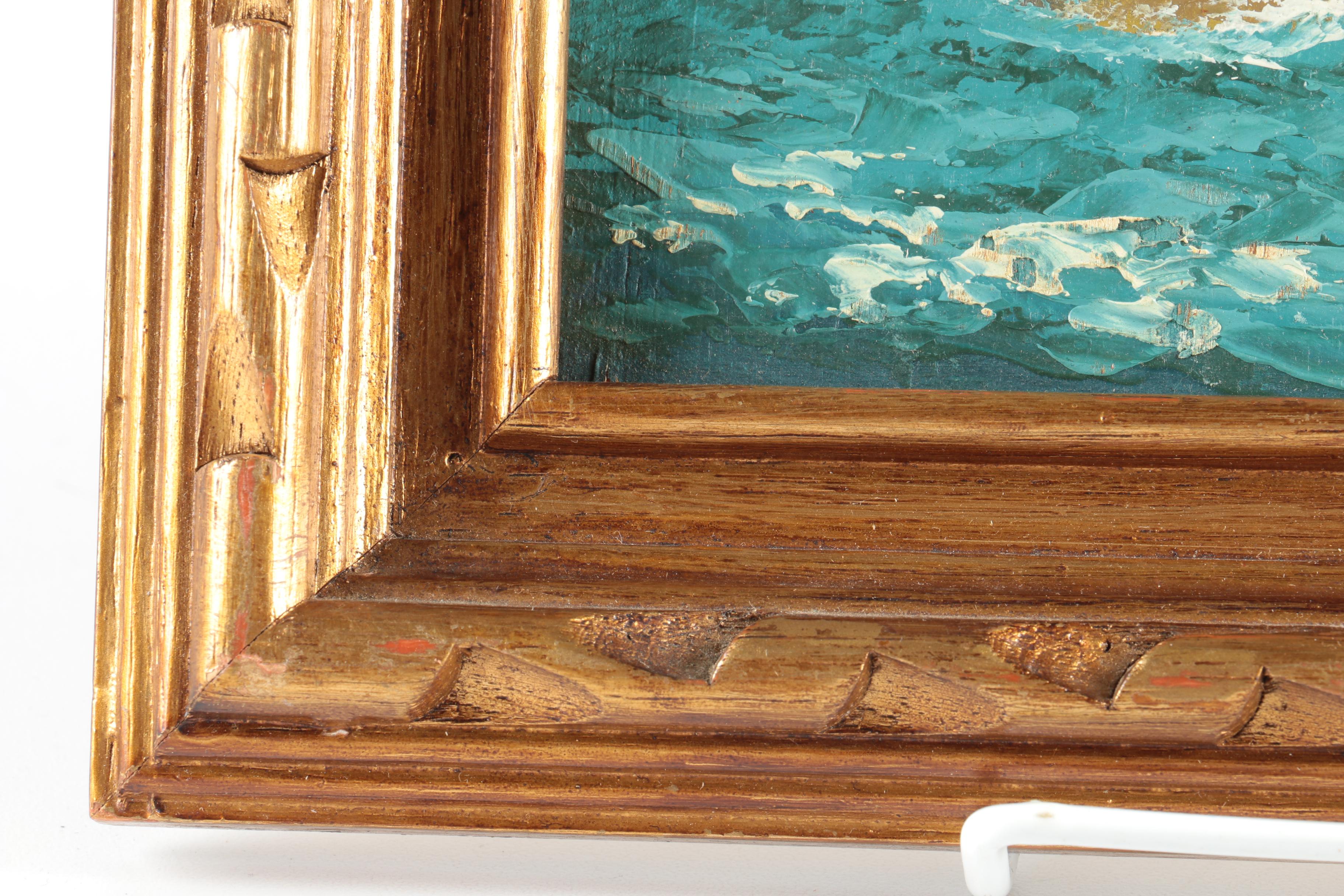 J. Brioni Oil Painting on Wood Panel of Clipper Ship at Sea