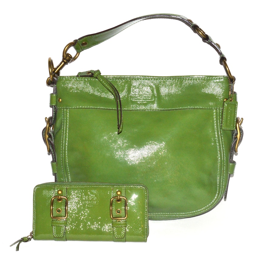 Coach Handbag and Wallet in Lime Green Patent Leather