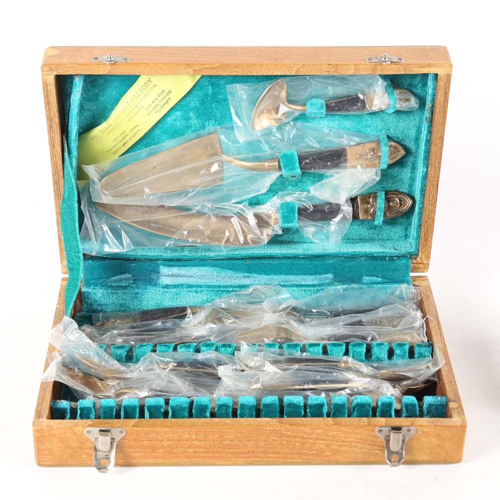 Vintage Tableware Including Siam Brass Flatware