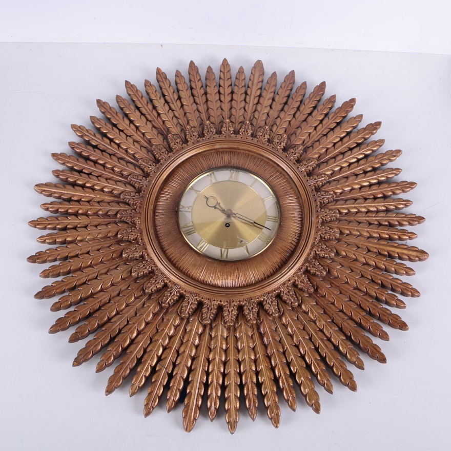 Midcentury Sunburst Eight Day Wall Clock