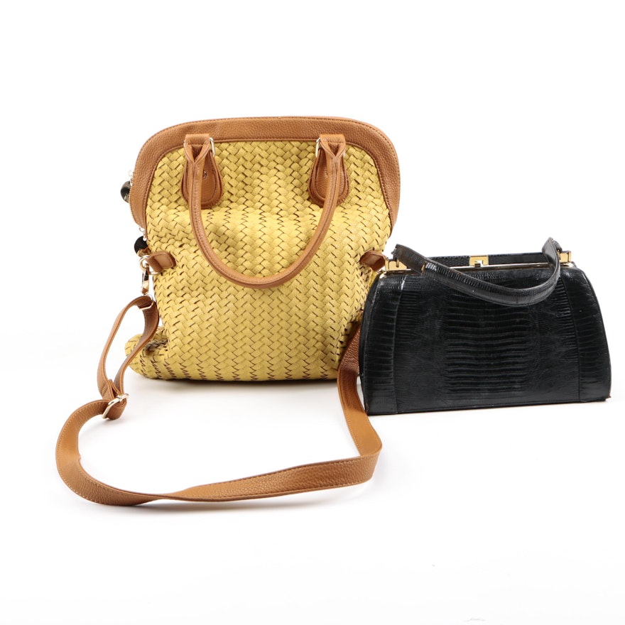 Woven Leather and Vintage Lizard Skin Handbags