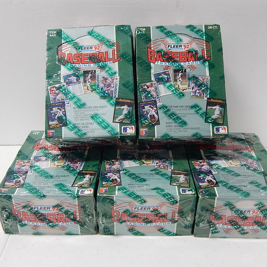 5 Unopened Boxes 1992 Fleer Wax Packs - Sealed