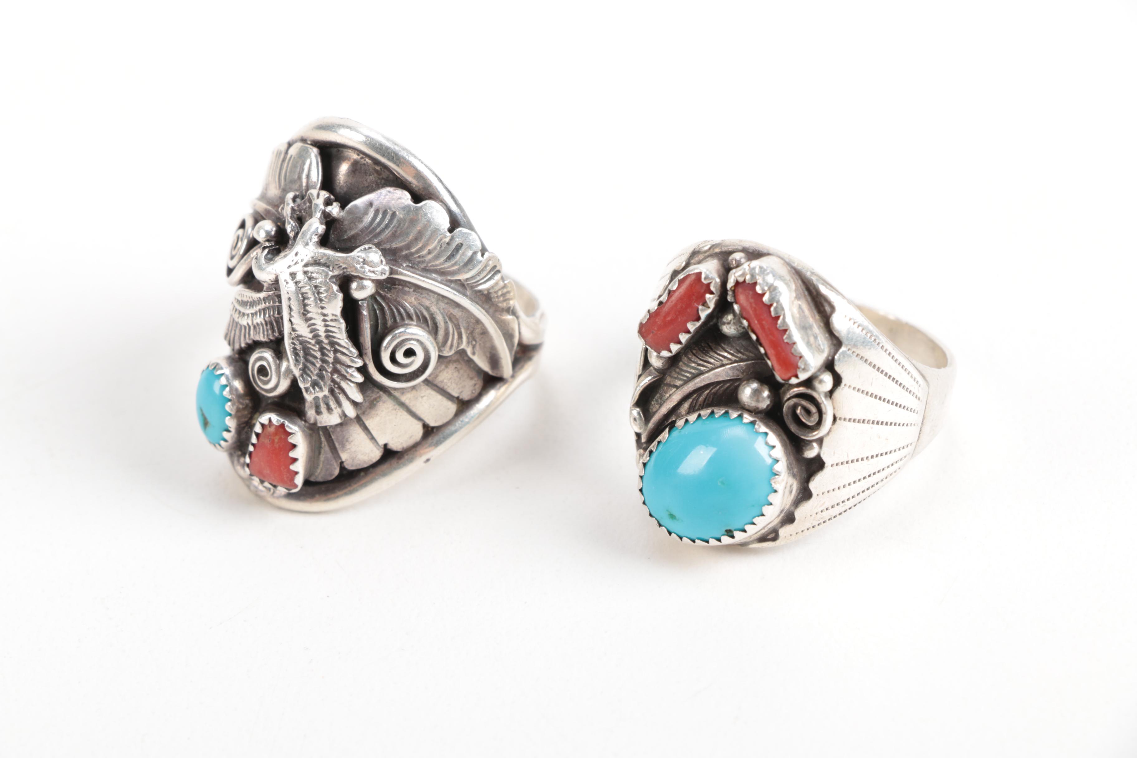 Sterling Silver Gemstone Rings Featuring Native American Silversmiths