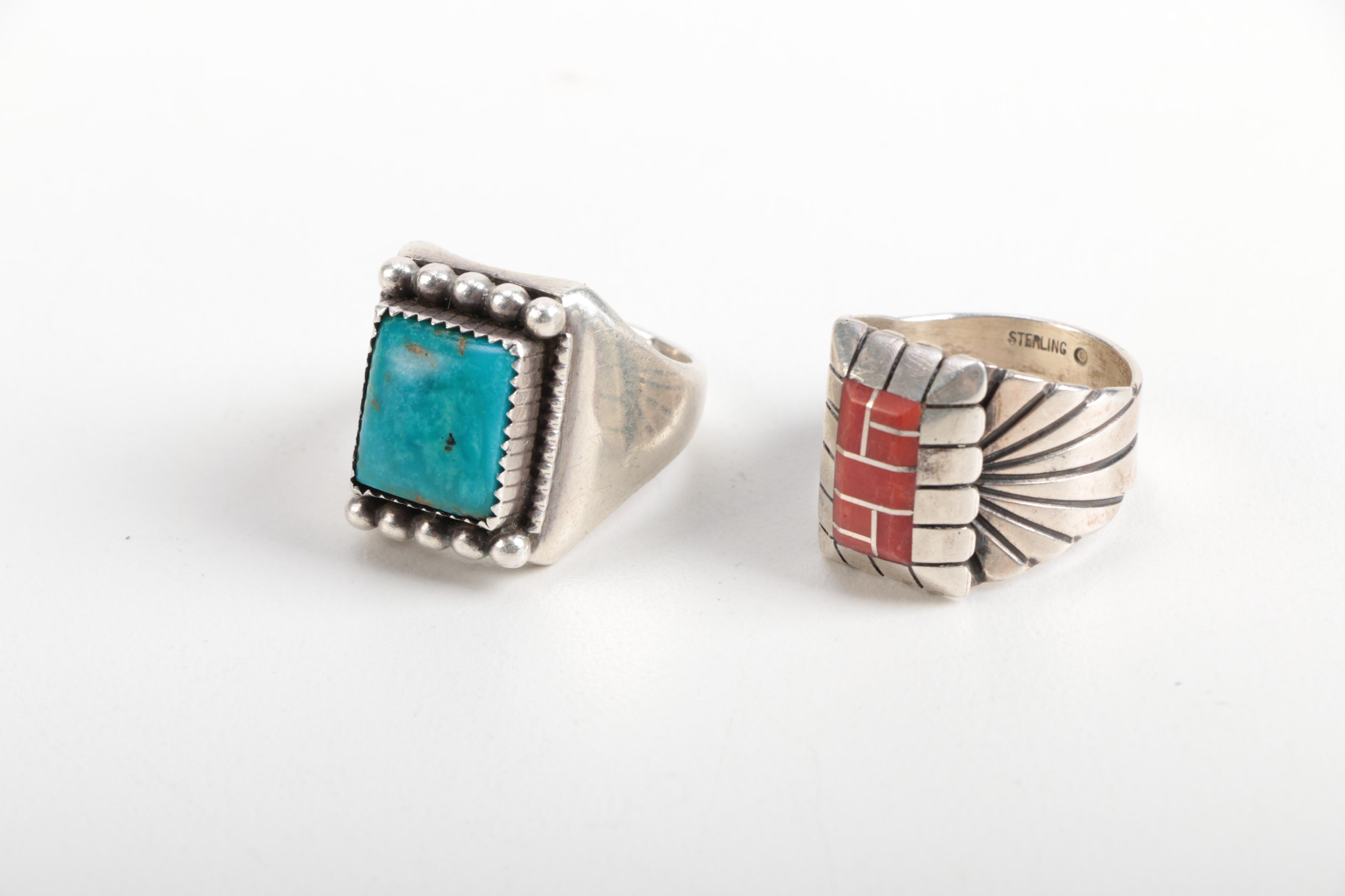Sterling Silver Gemstone Rings Featuring Native American Silversmiths