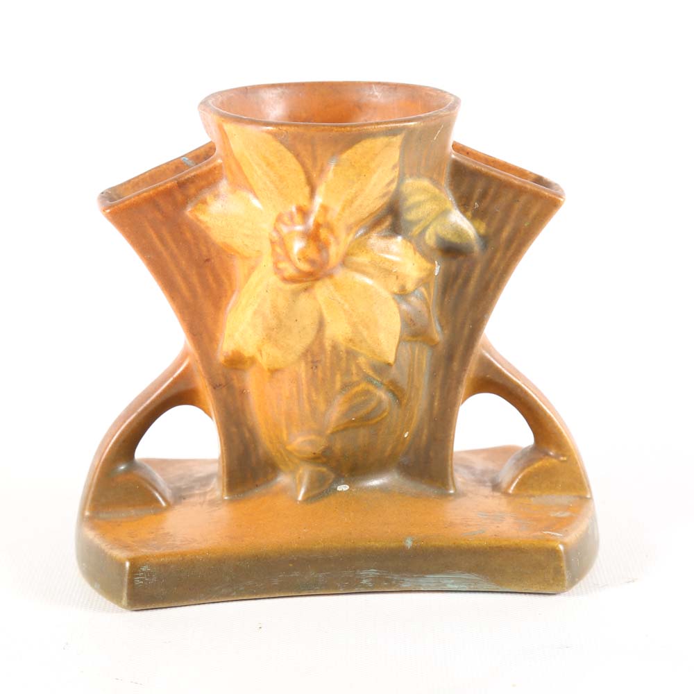 Vintage Roseville "Clematis" Triple Bud Vase
