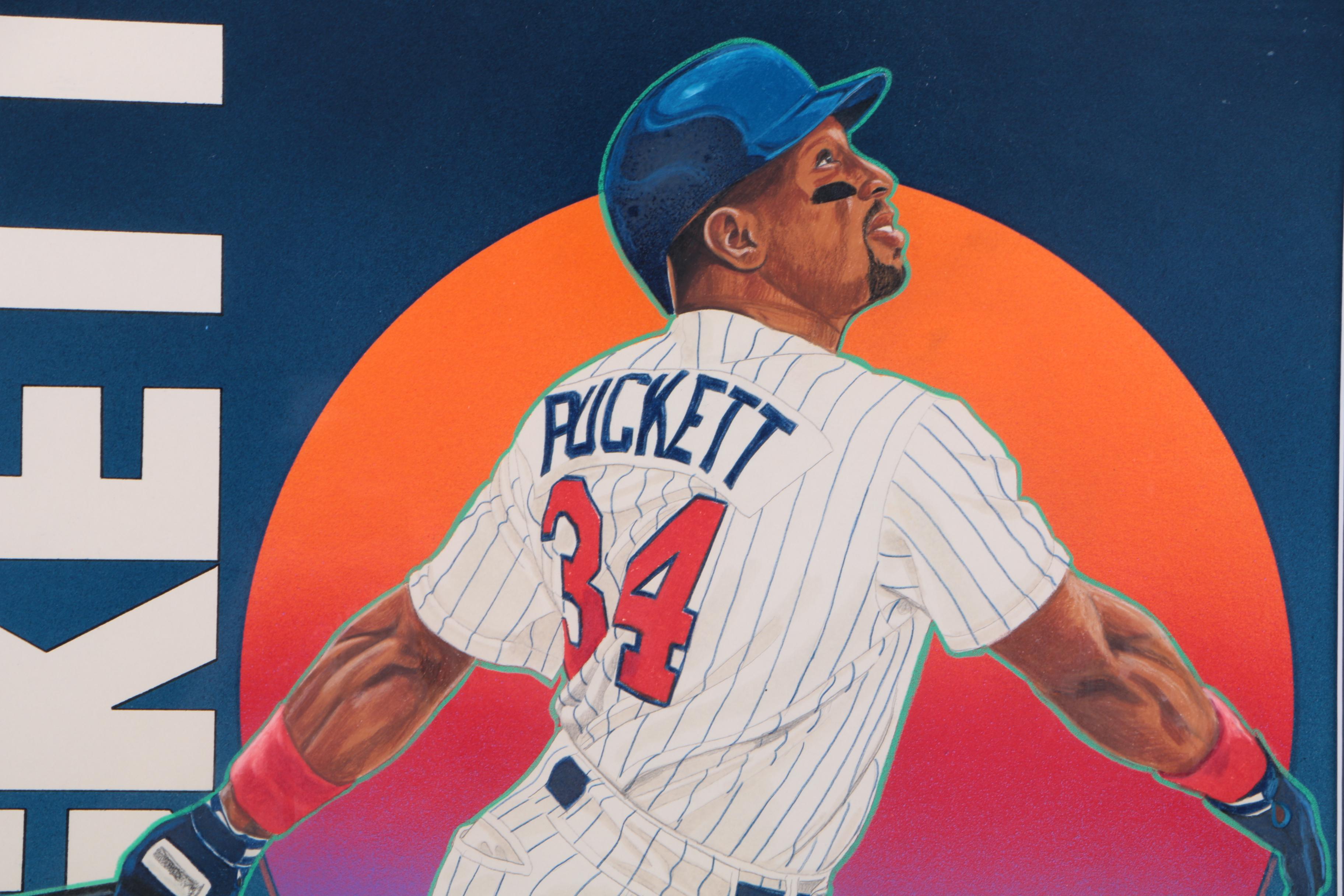 Vernon Wells Mixed Media Drawing of Kirby Puckett