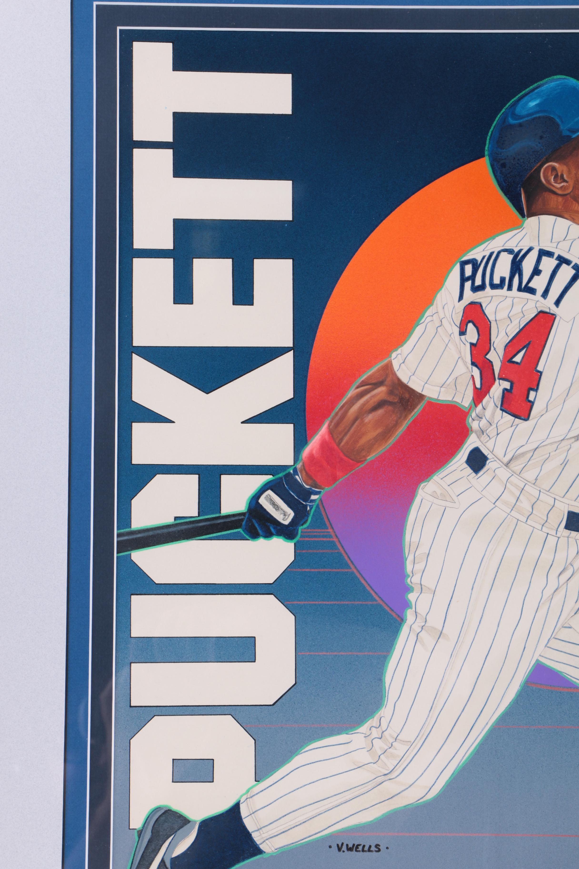 Vernon Wells Mixed Media Drawing of Kirby Puckett