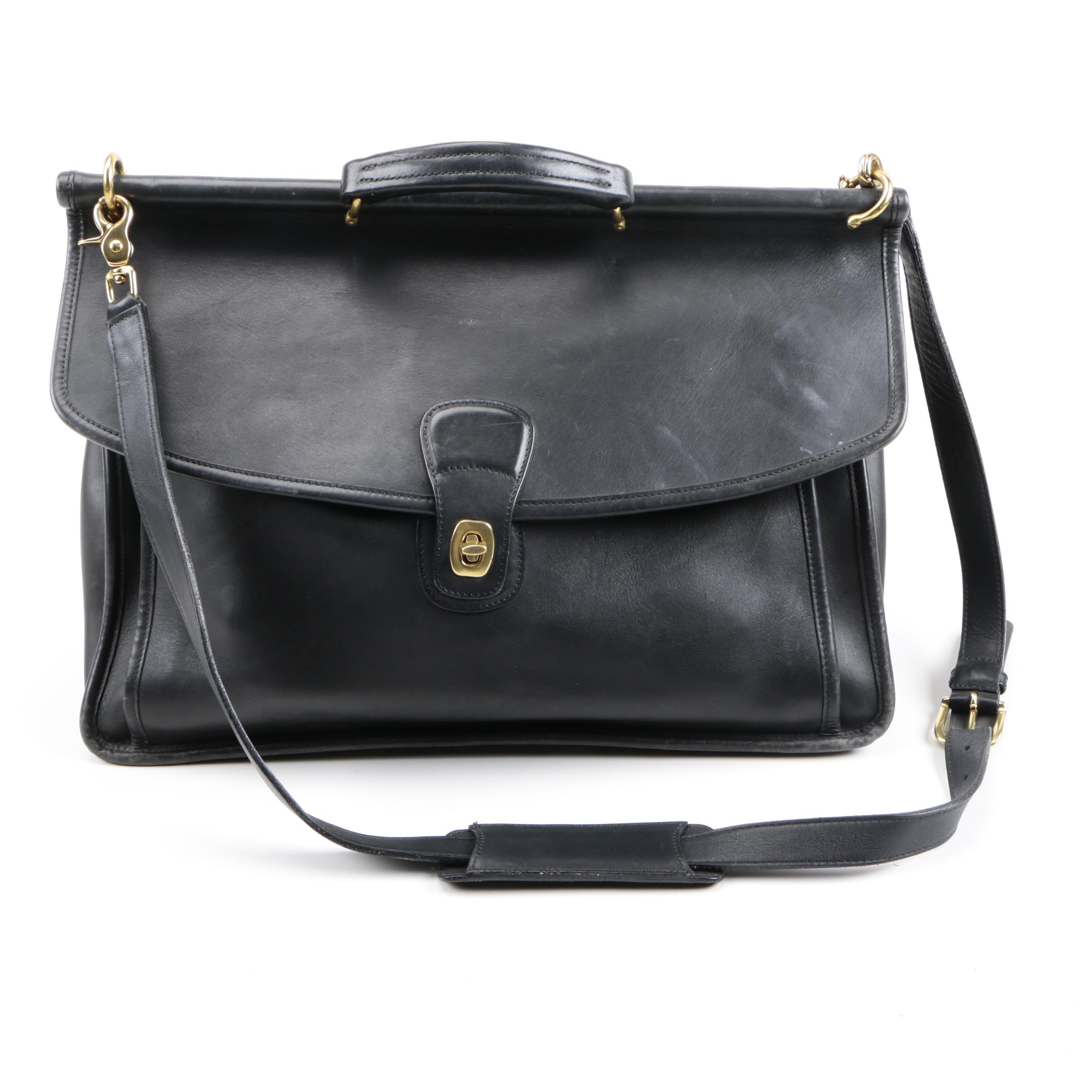 Vintage Coach "Beekman" Black Leather Briefcase