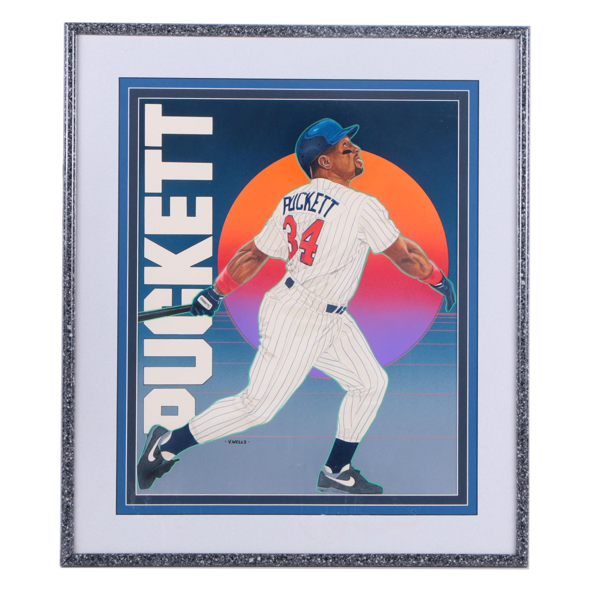 Vernon Wells Mixed Media Drawing of Kirby Puckett