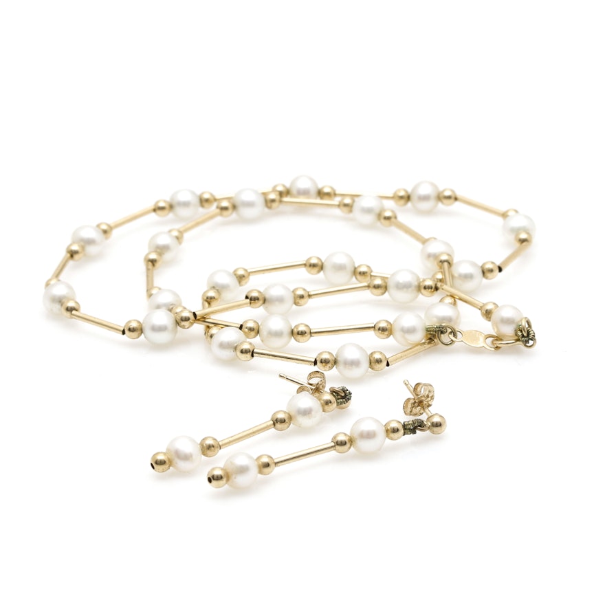 14K Yellow Gold Pearl Demi Parure