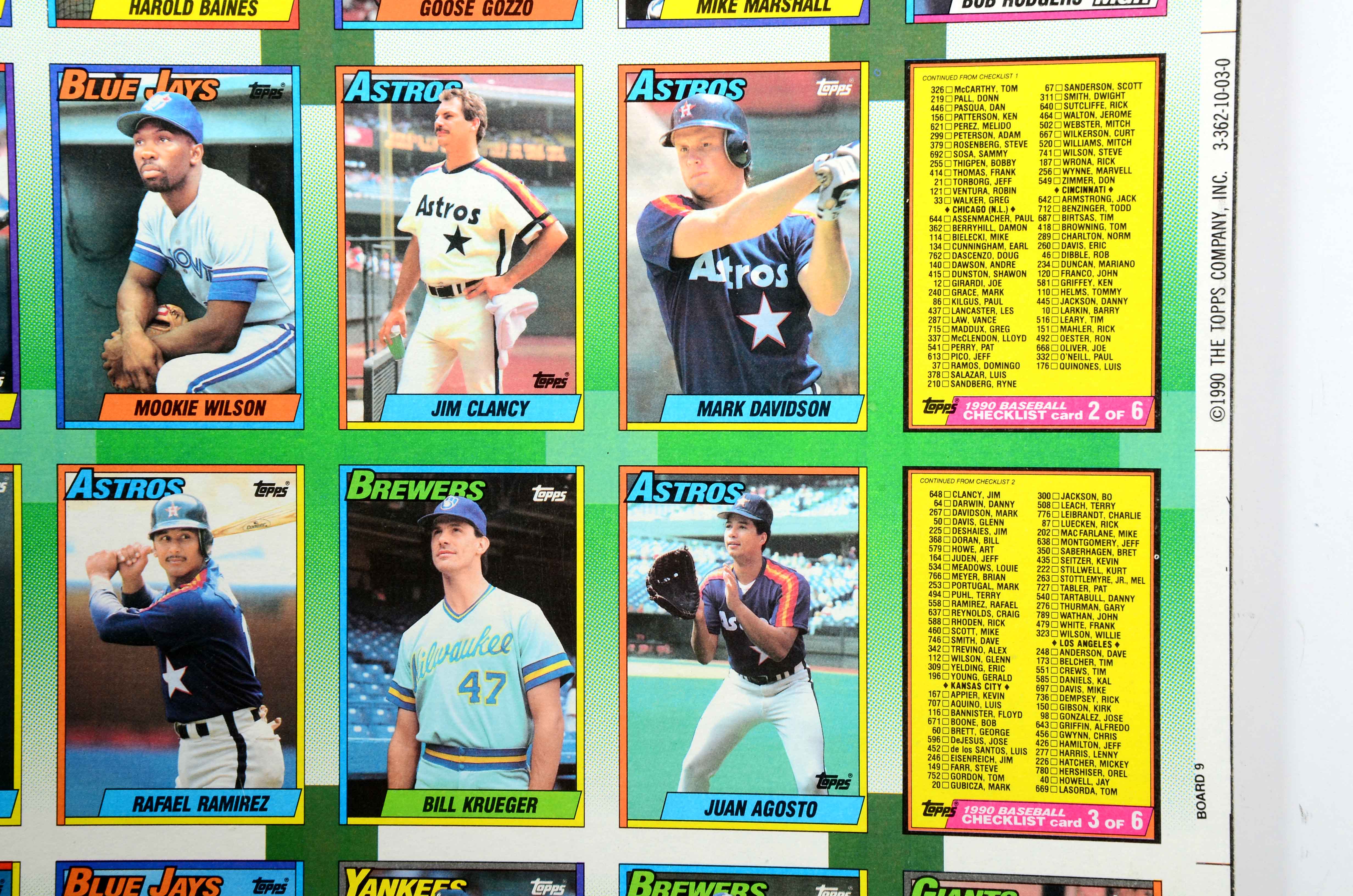 Four Early 1990s Topps Baseball Cards Uncut Sheets