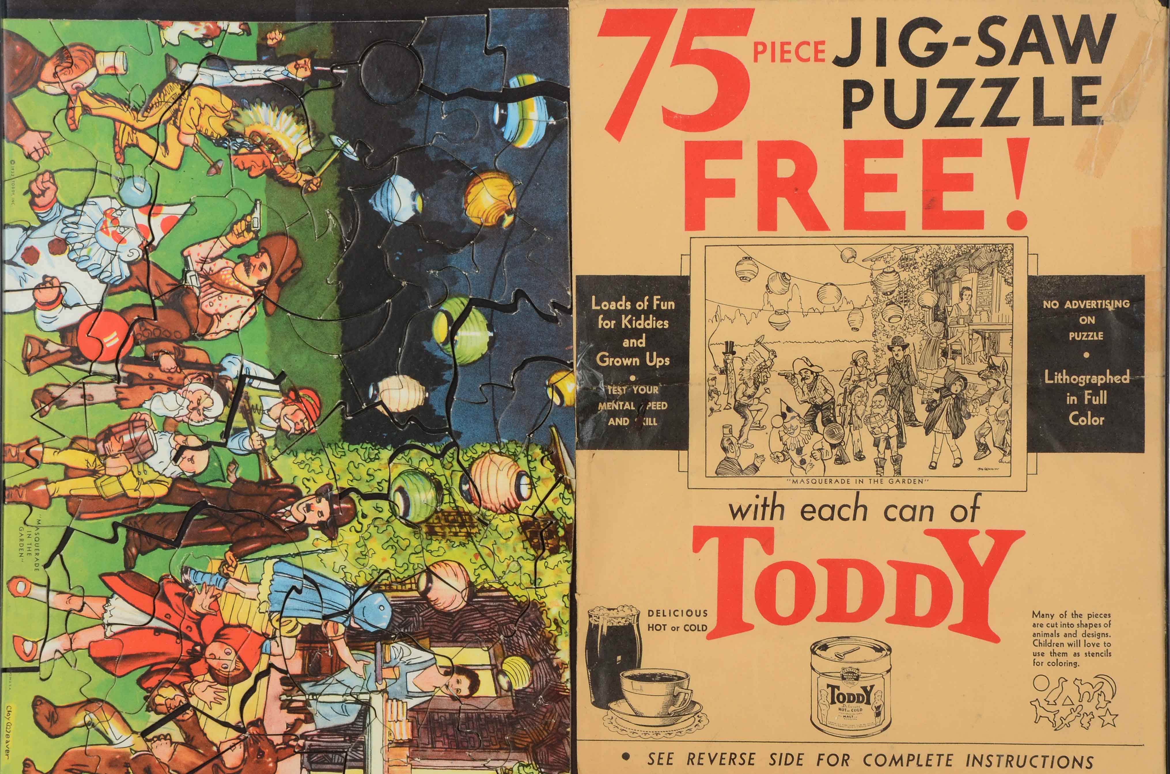 1940s-1950s "Toddy" Chocolate Malt Drink Advertisement and Premium Puzzle