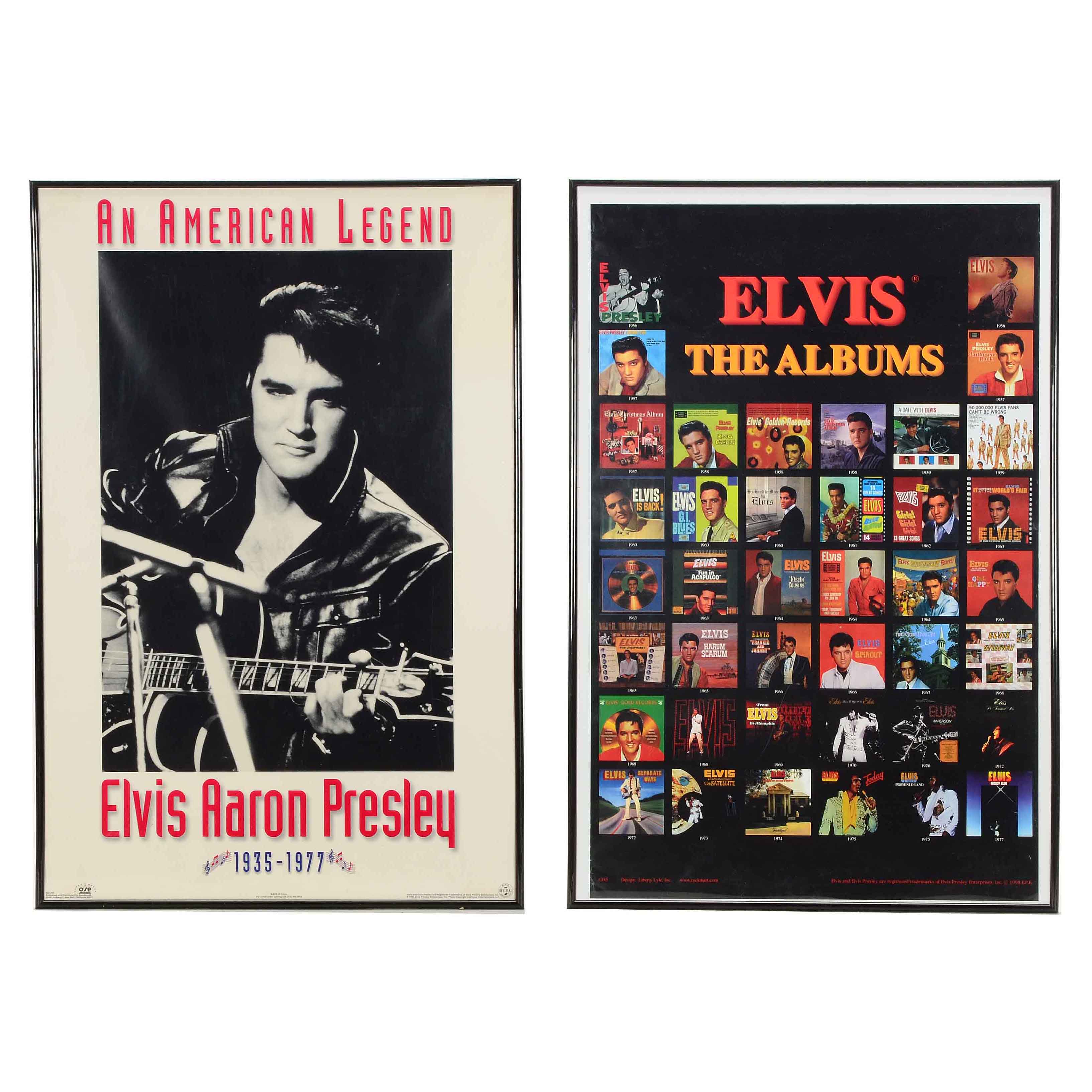 Pair Of Elvis Presley Commemorative Framed Music Posters