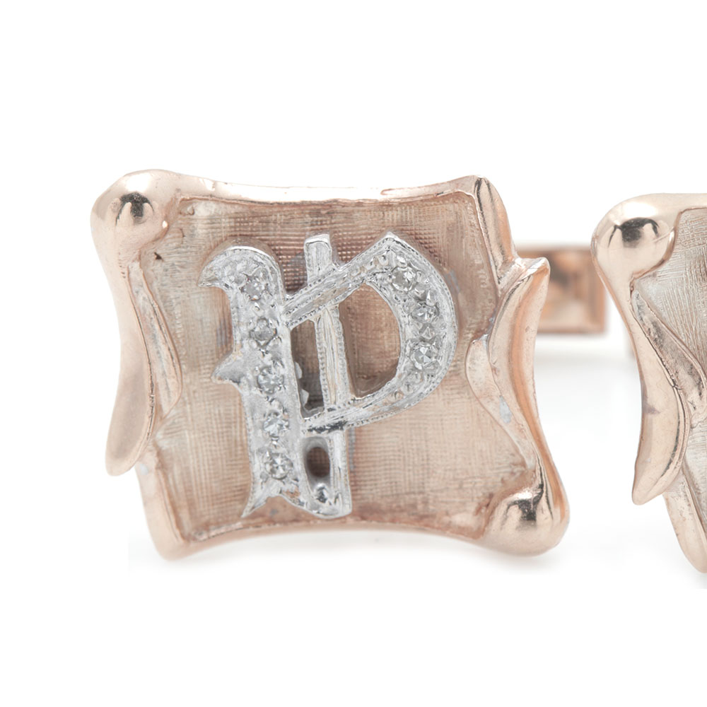 14K Yellow and White Gold Initial Cufflinks