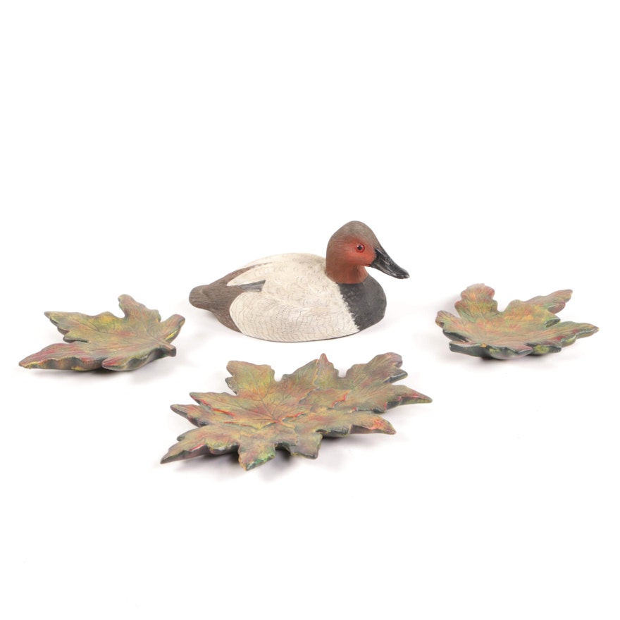Ceramic Leaf and Duck Figurines