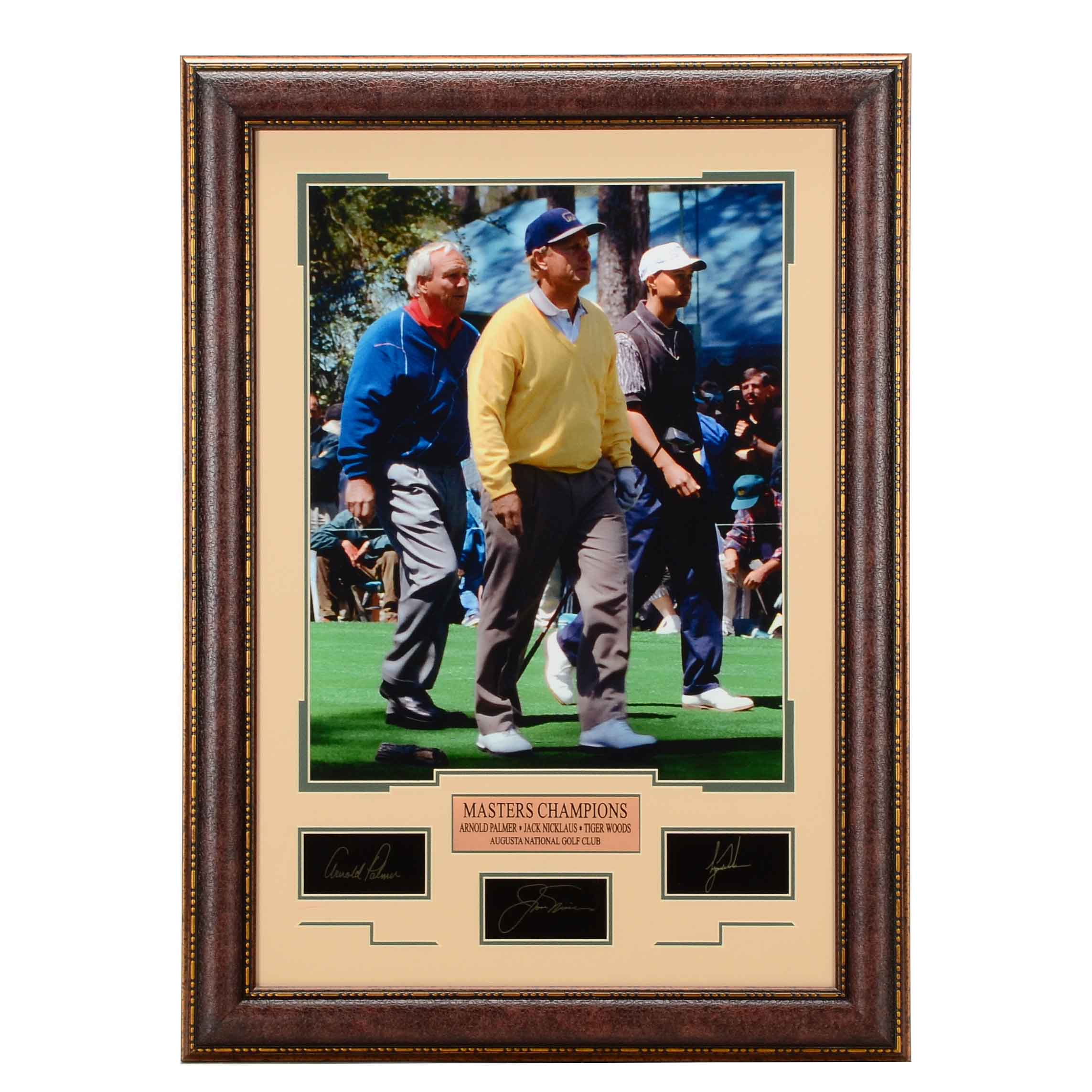 "Masters Champions" Nicklaus, Palmer, and Woods Framed PGA Golf Display