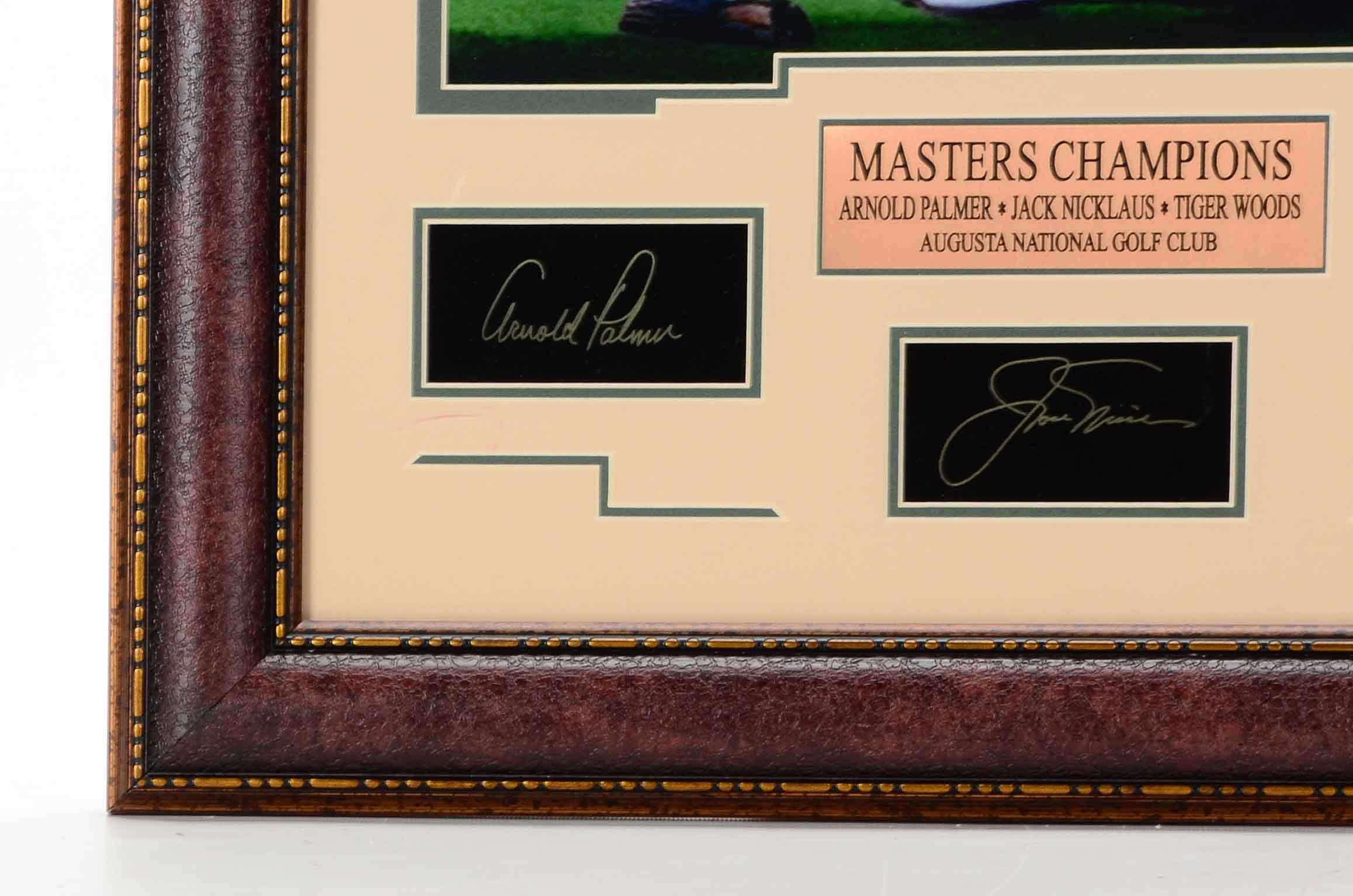 "Masters Champions" Nicklaus, Palmer, and Woods Framed PGA Golf Display