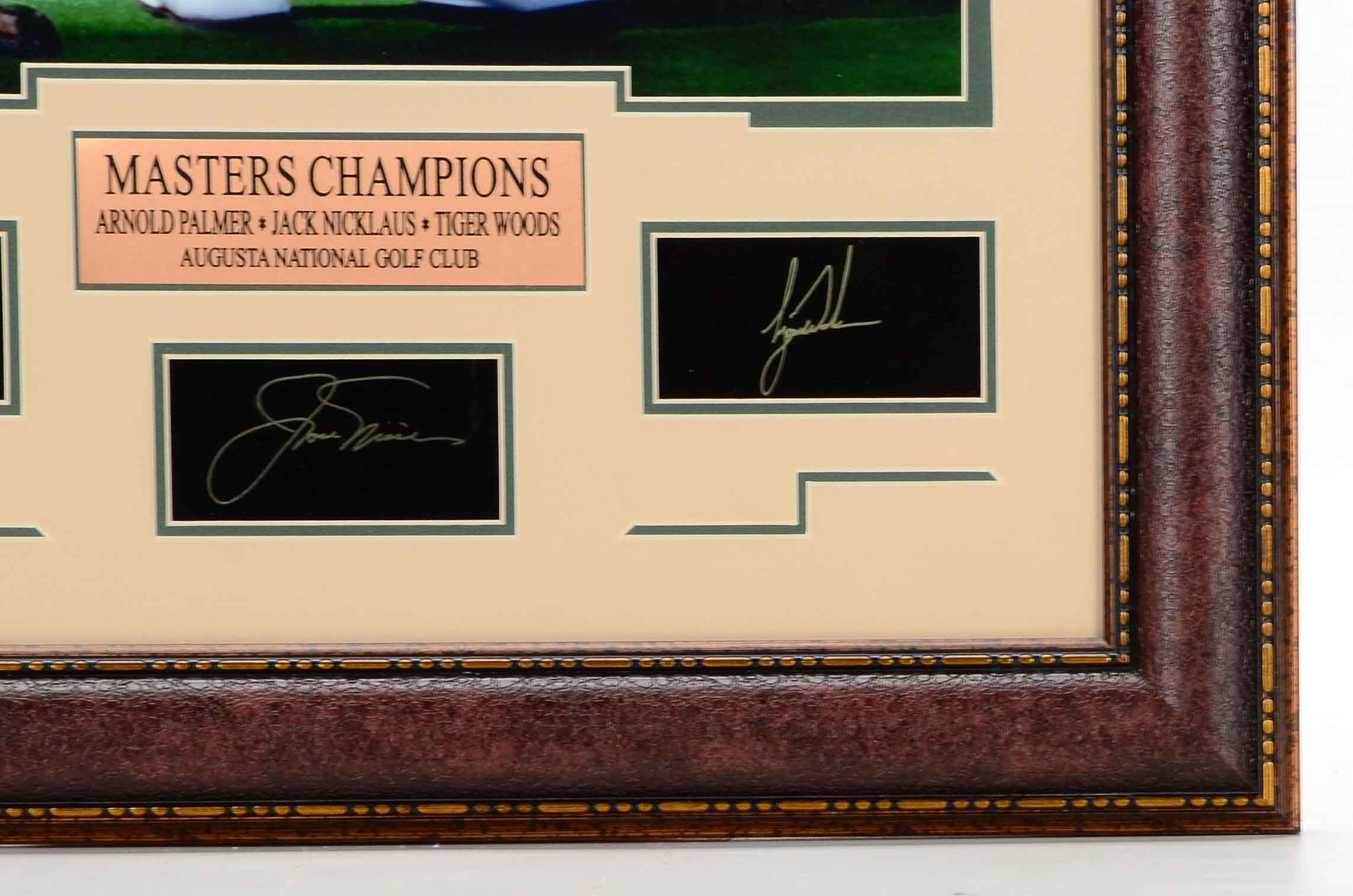 "Masters Champions" Nicklaus, Palmer, and Woods Framed PGA Golf Display
