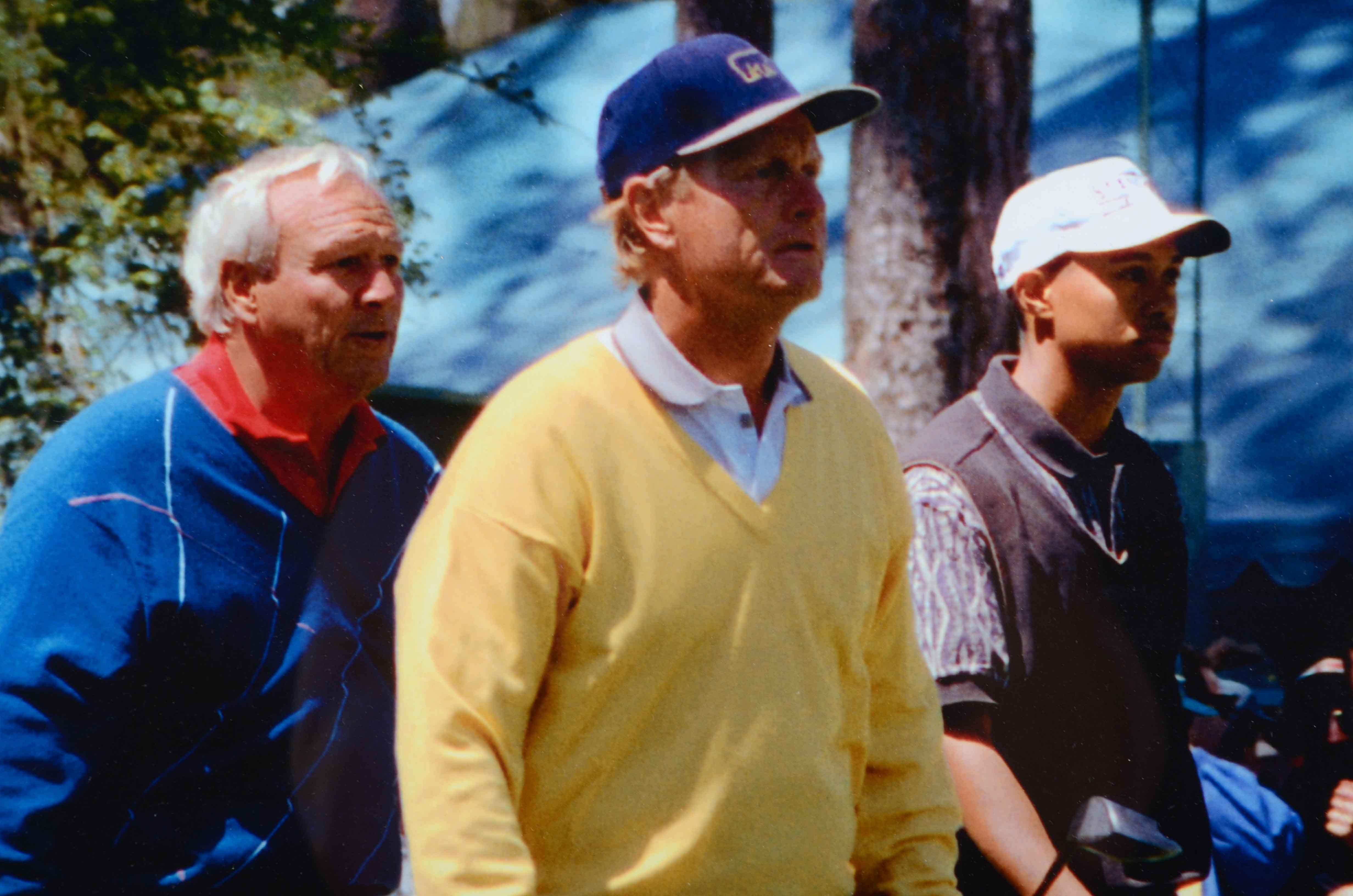"Masters Champions" Nicklaus, Palmer, and Woods Framed PGA Golf Display