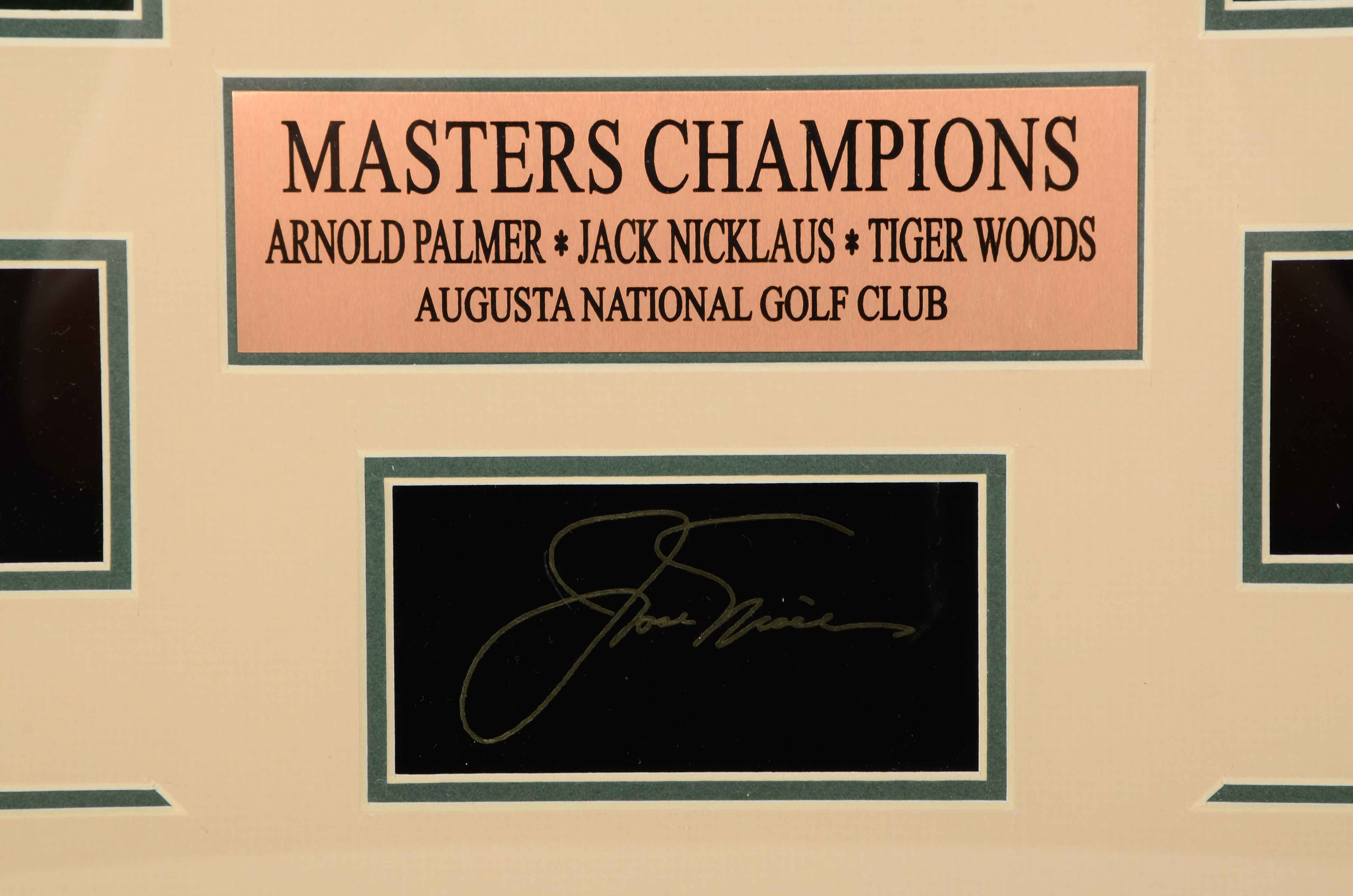 "Masters Champions" Nicklaus, Palmer, and Woods Framed PGA Golf Display