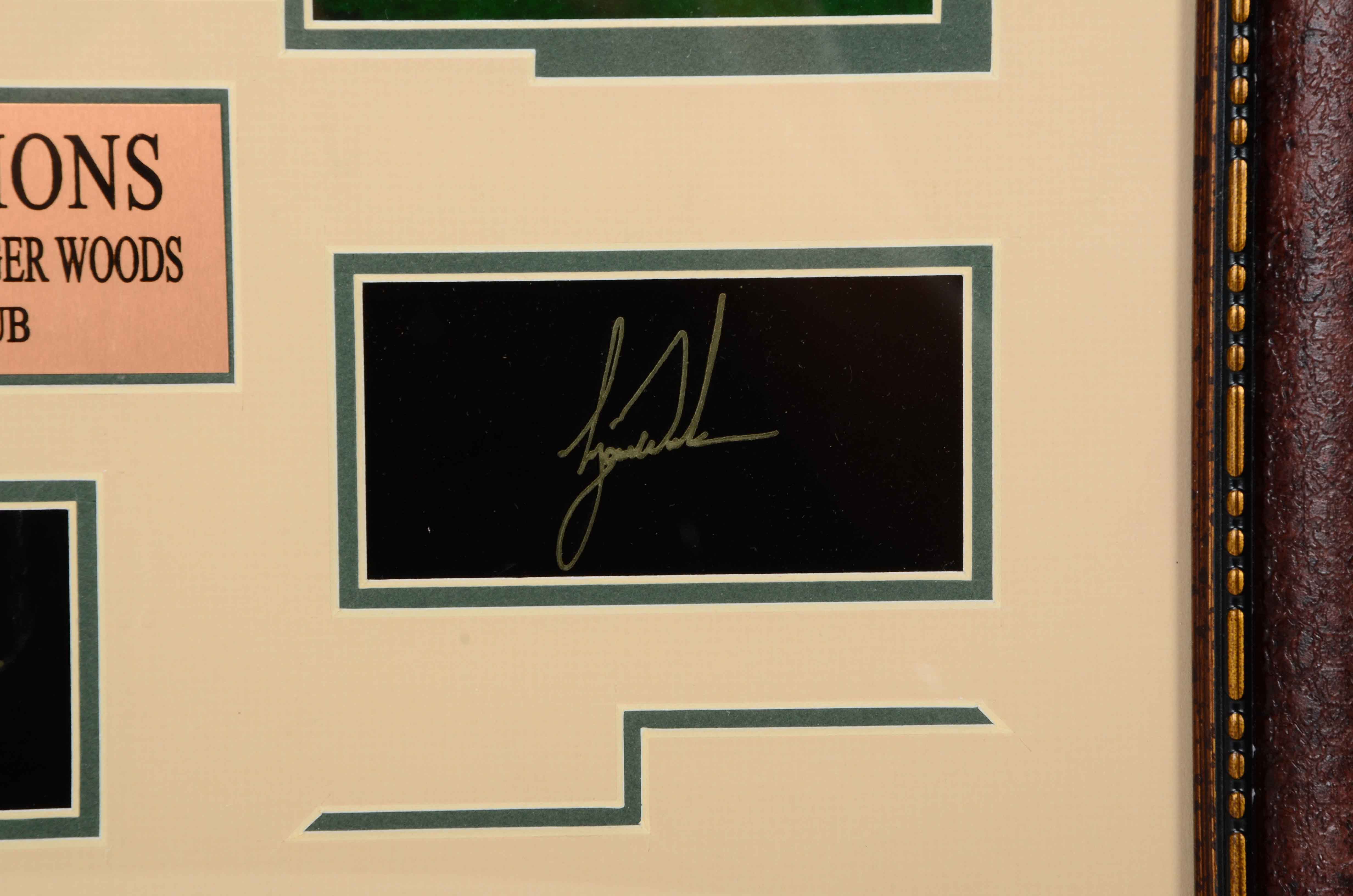 "Masters Champions" Nicklaus, Palmer, and Woods Framed PGA Golf Display