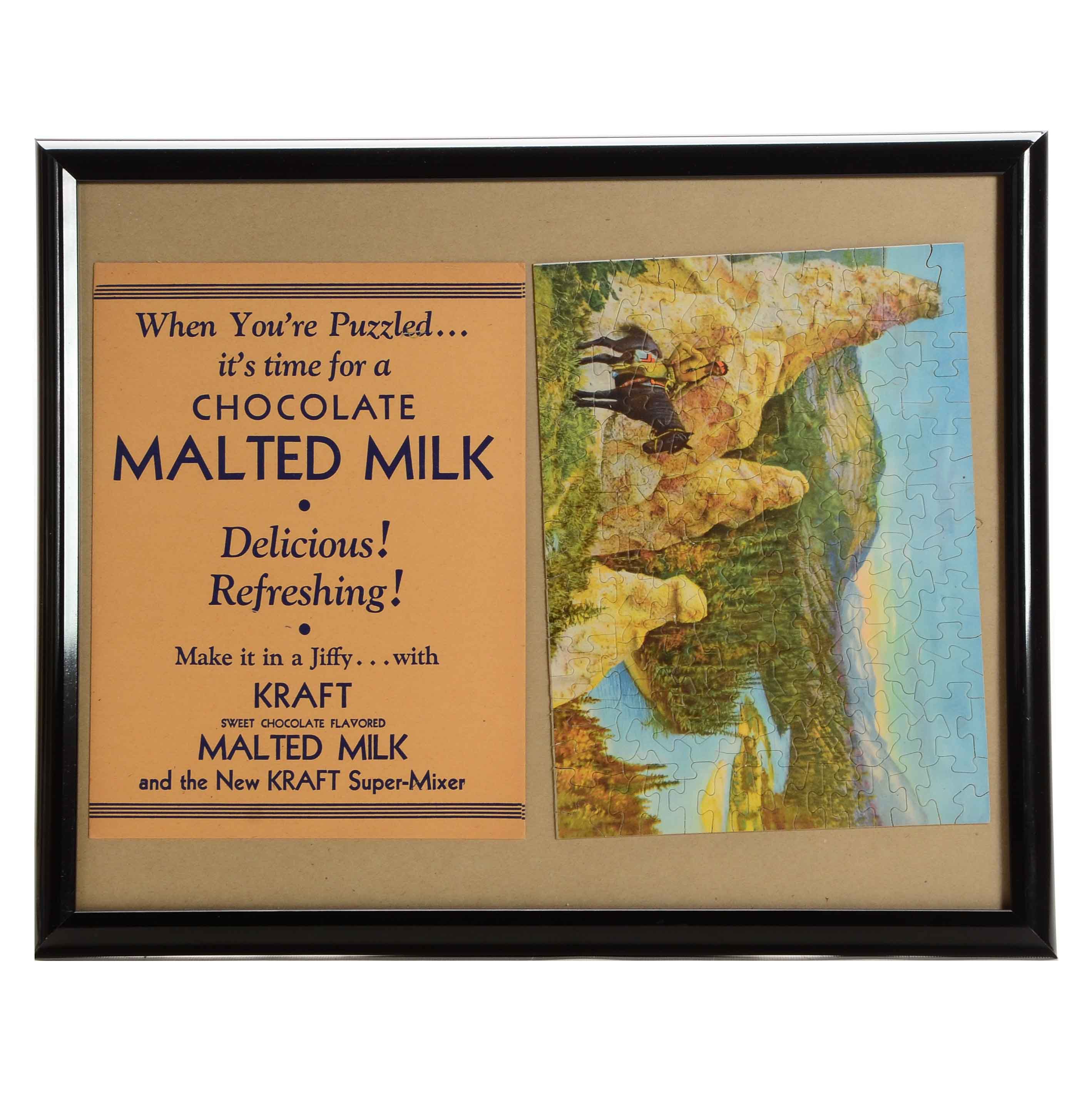 1940s-1950s Kraft Malted Milk Advertisement With Native American Puzzle