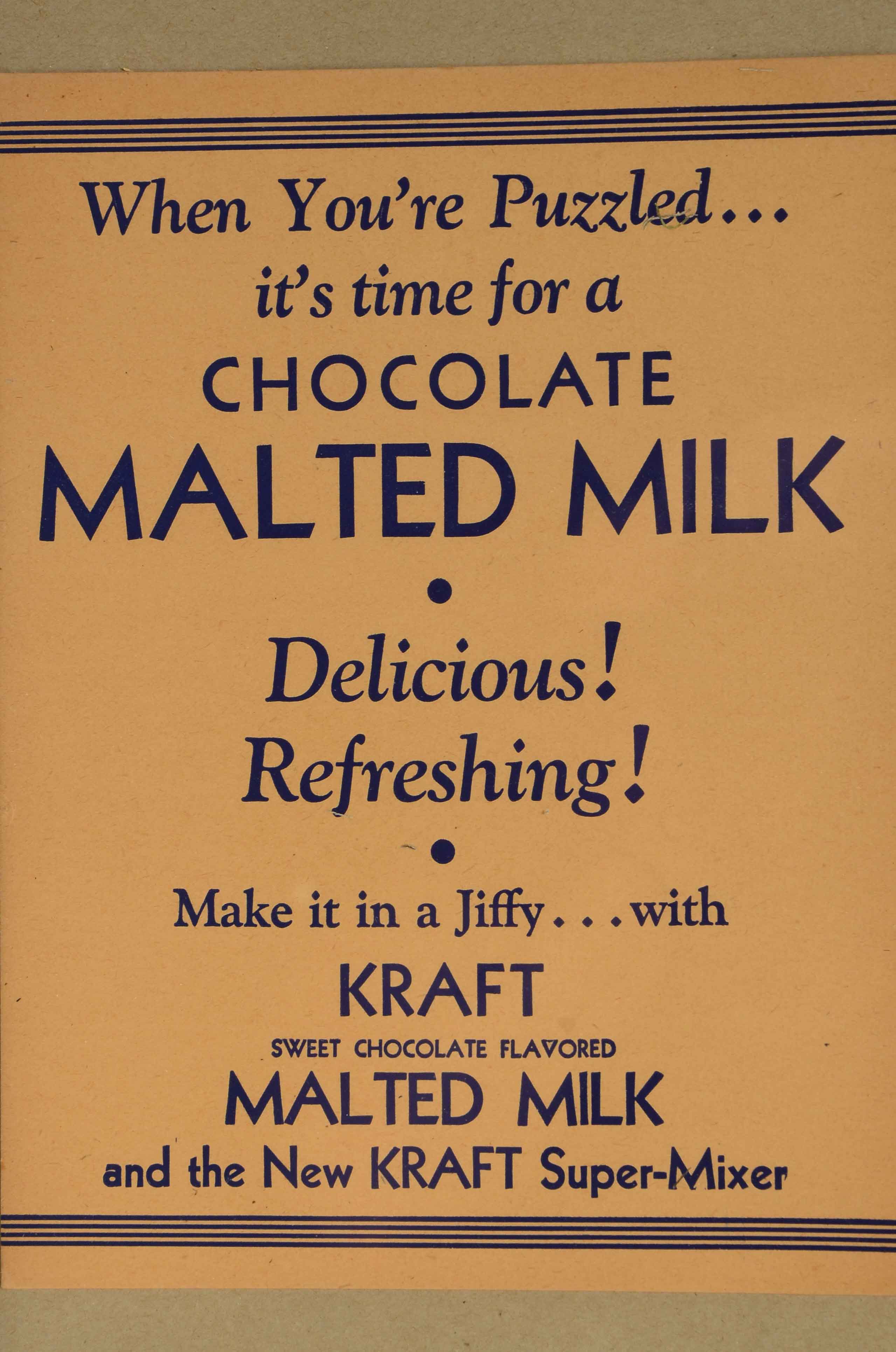 1940s-1950s Kraft Malted Milk Advertisement With Native American Puzzle