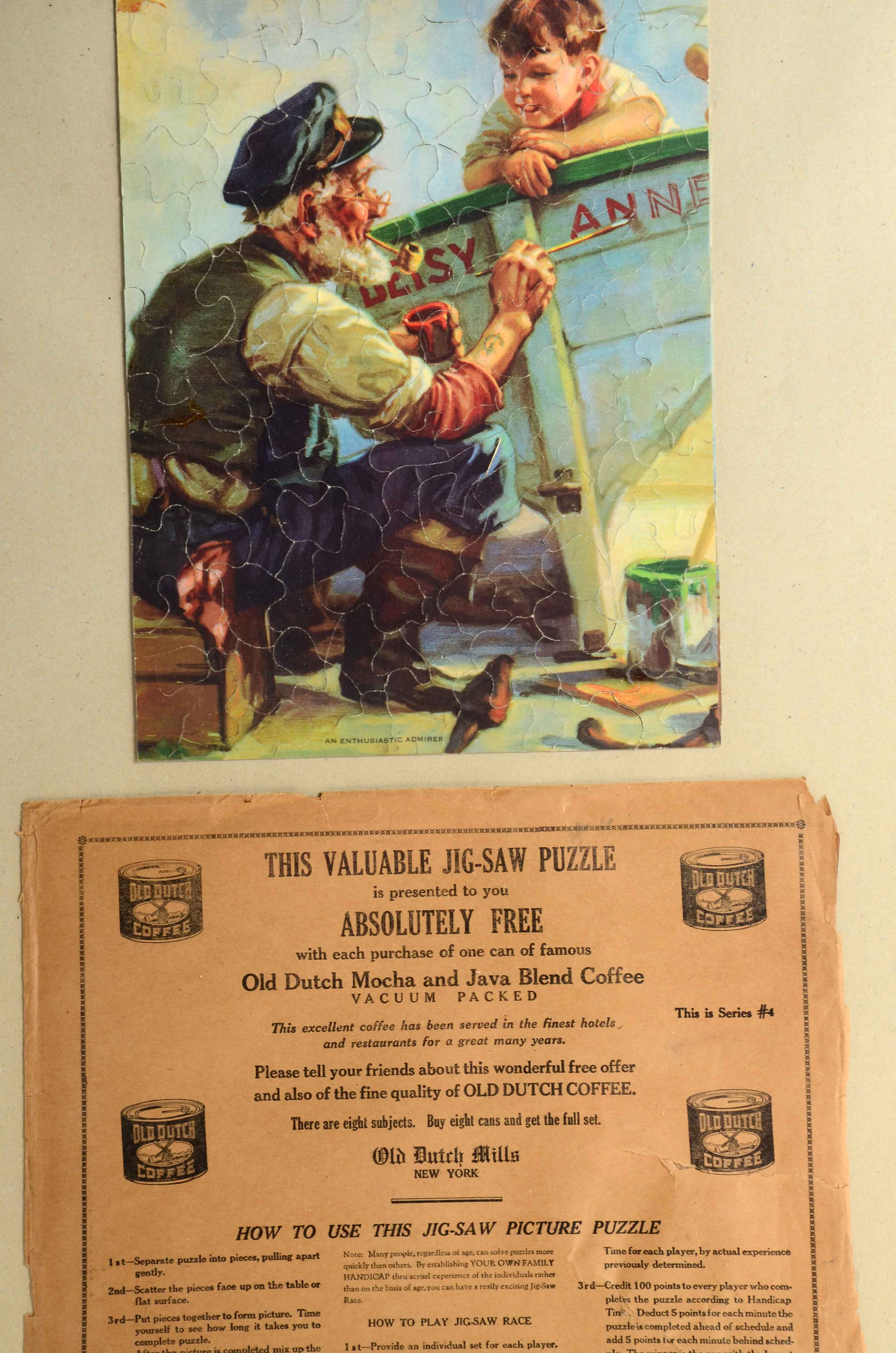 1940s/50s "Old Dutch Coffee" Framed Advertisement With Premium Jigsaw Puzzle