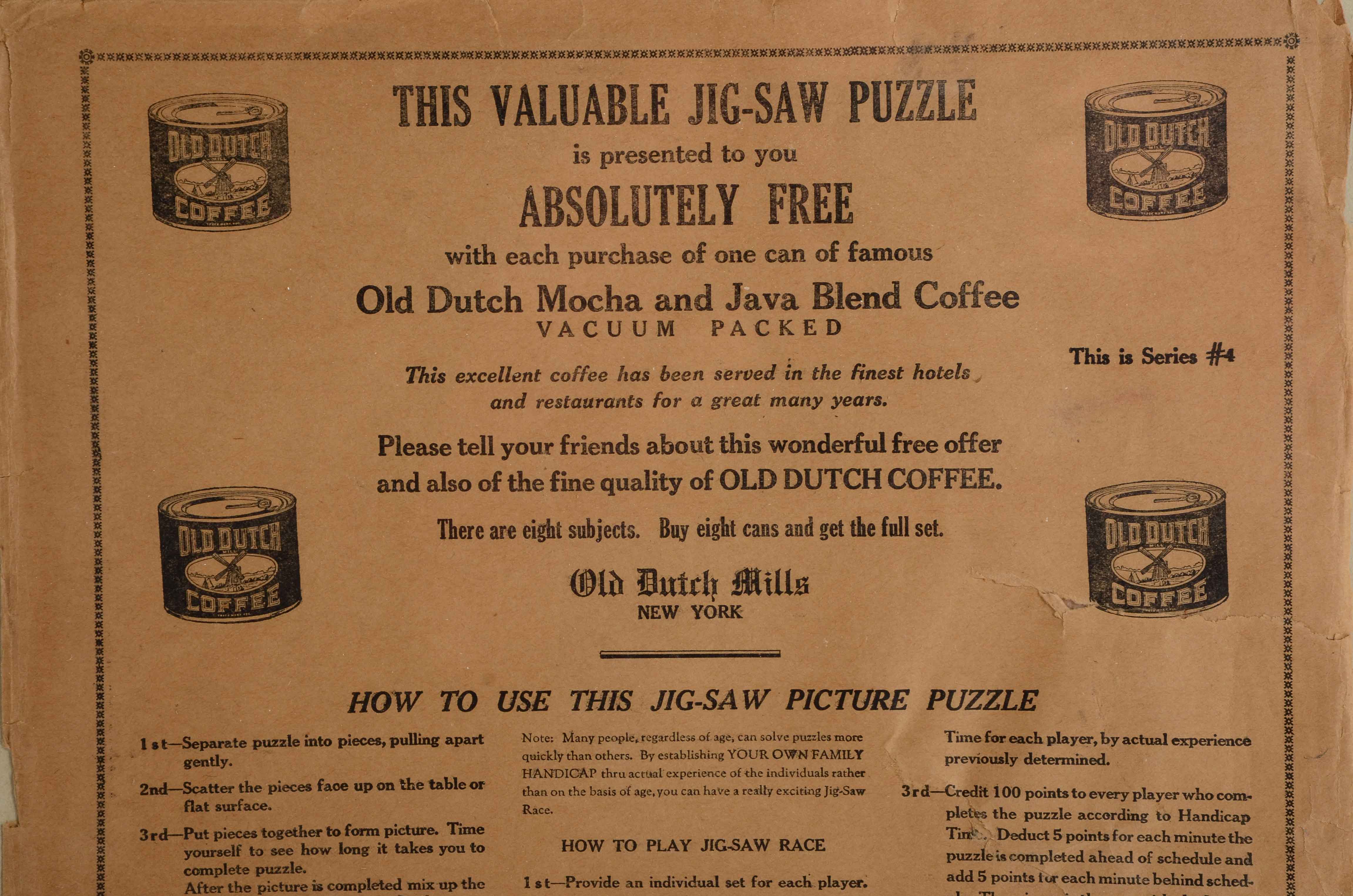 1940s/50s "Old Dutch Coffee" Framed Advertisement With Premium Jigsaw Puzzle