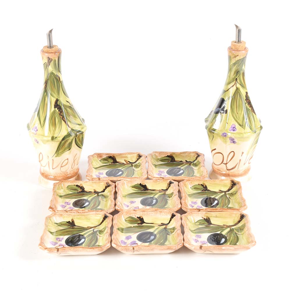 Oil and Vinegar Cruets and Plates