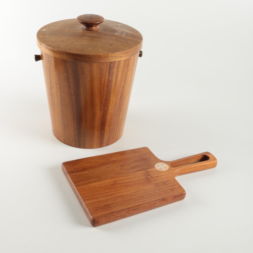 Vintage Danish "KMC" Teak Ice Bucket and Cutting Board