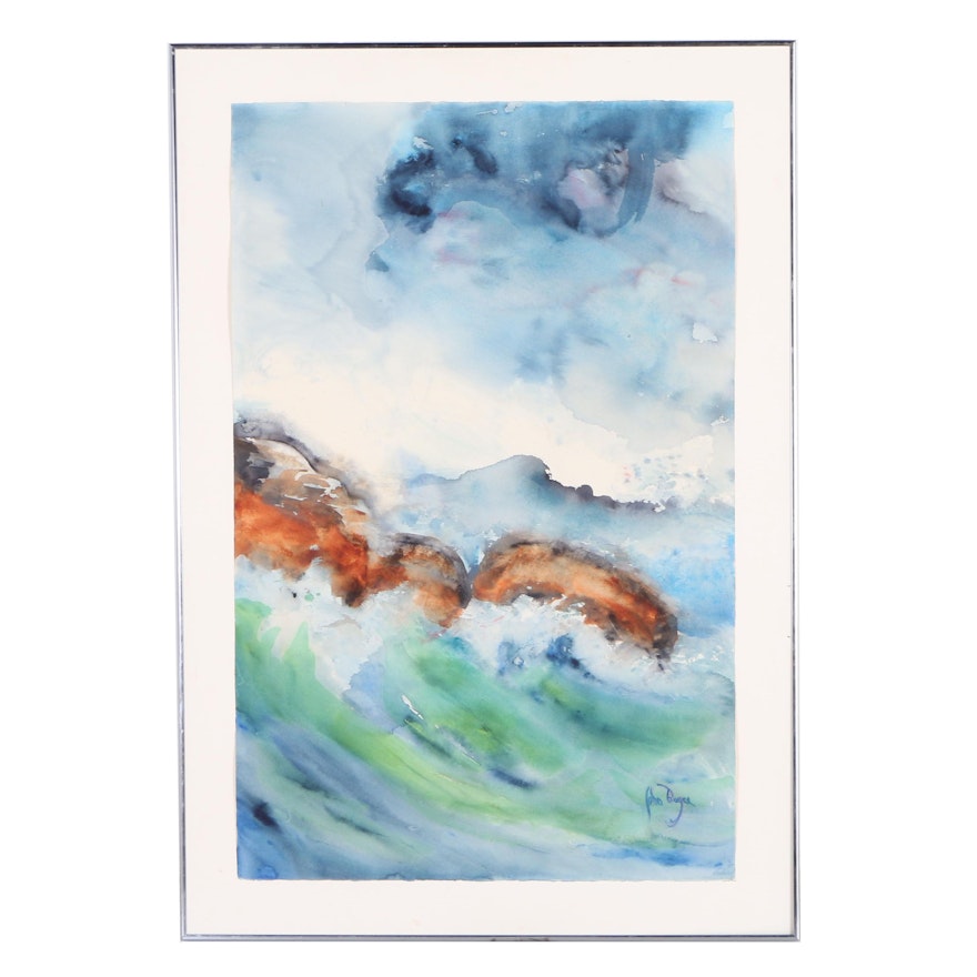 John Boyce Watercolor Painting on Paper of Crashing Blue and Green Waves