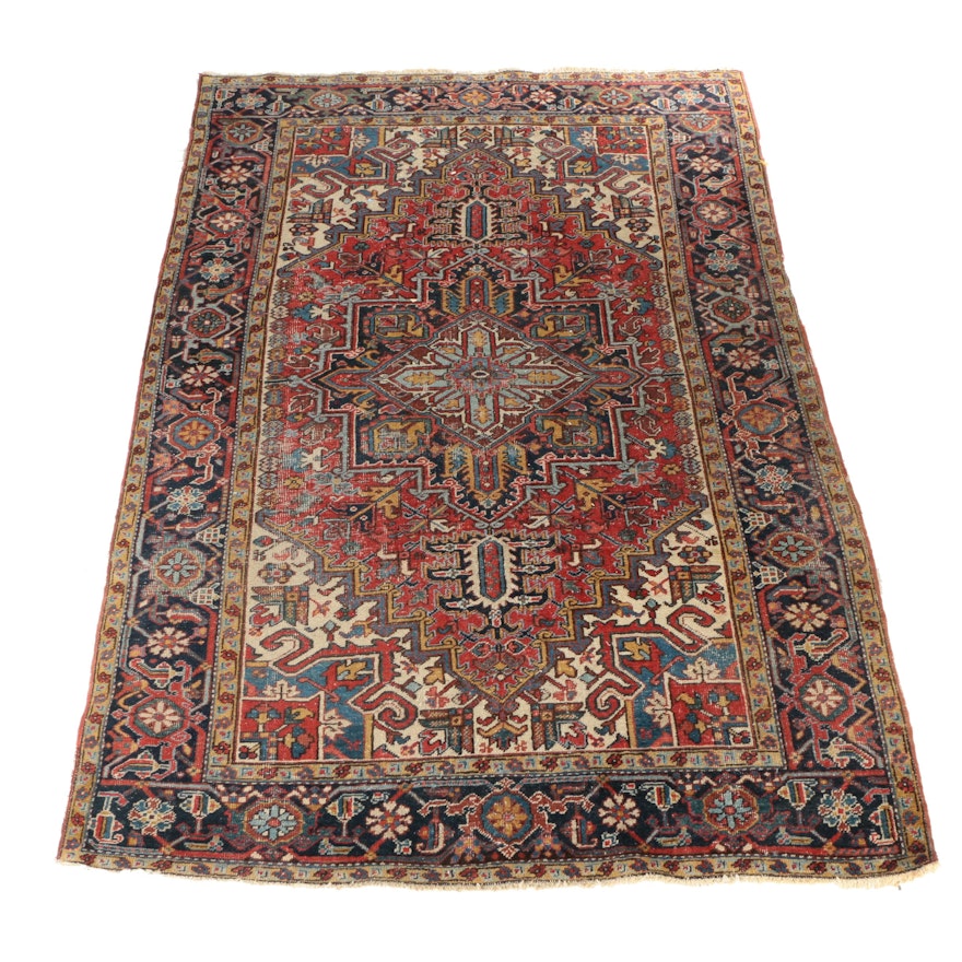 Semi-Antique Hand-Knotted Persian Heriz Wool Area Rug