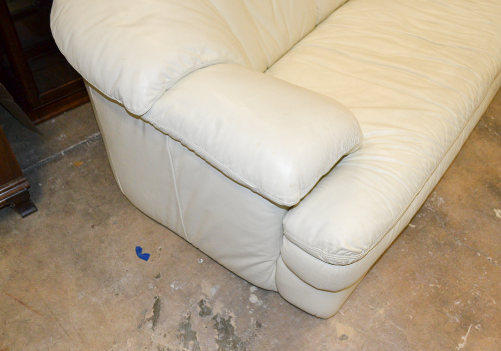 Cream Colored Leather Sofa